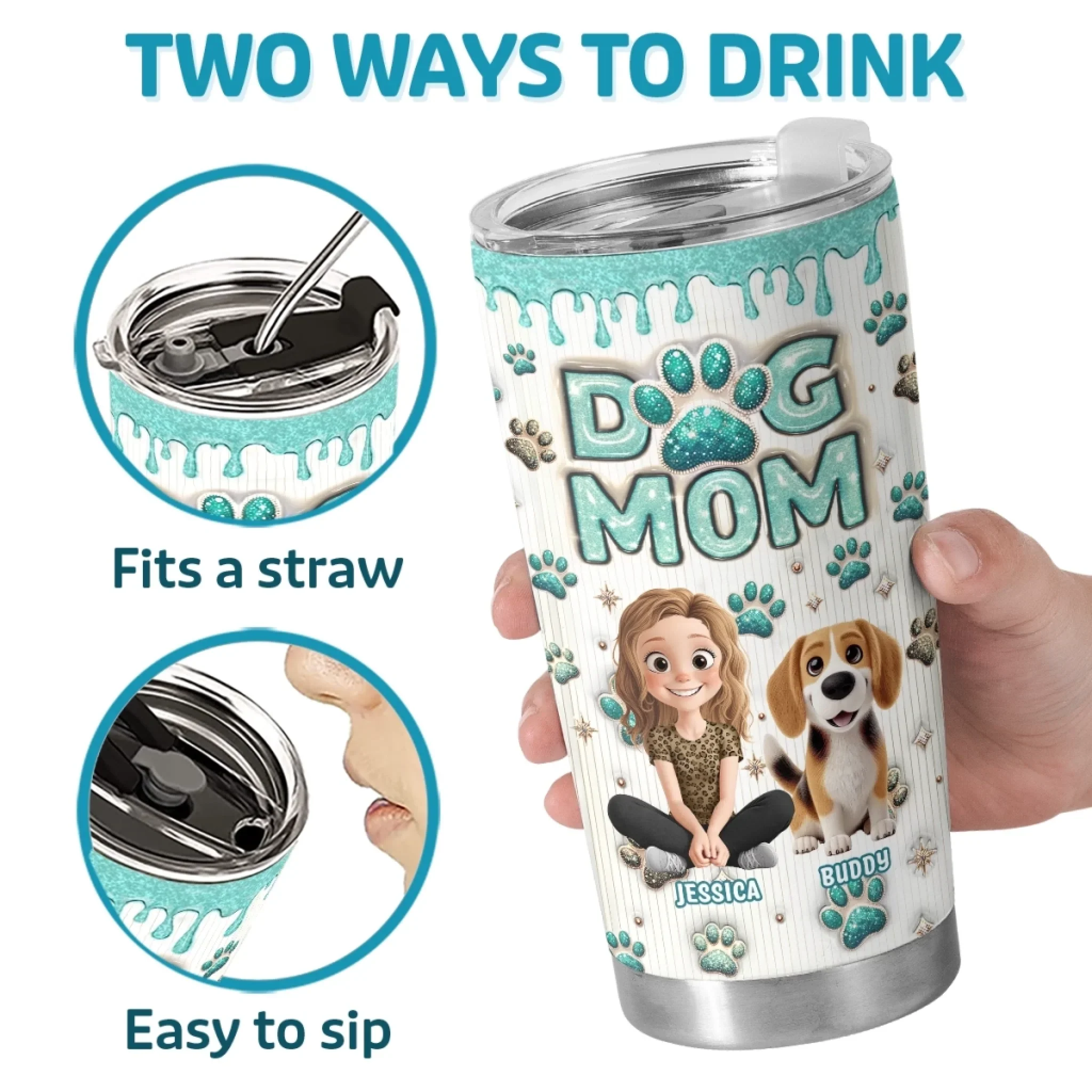 Custom 3D Inflated Effect Printed Tumbler - Personalized Birthday Gifts For Dog Lovers, Dog Dad And Mom - Dog Kisses Fix Everything - Robaser