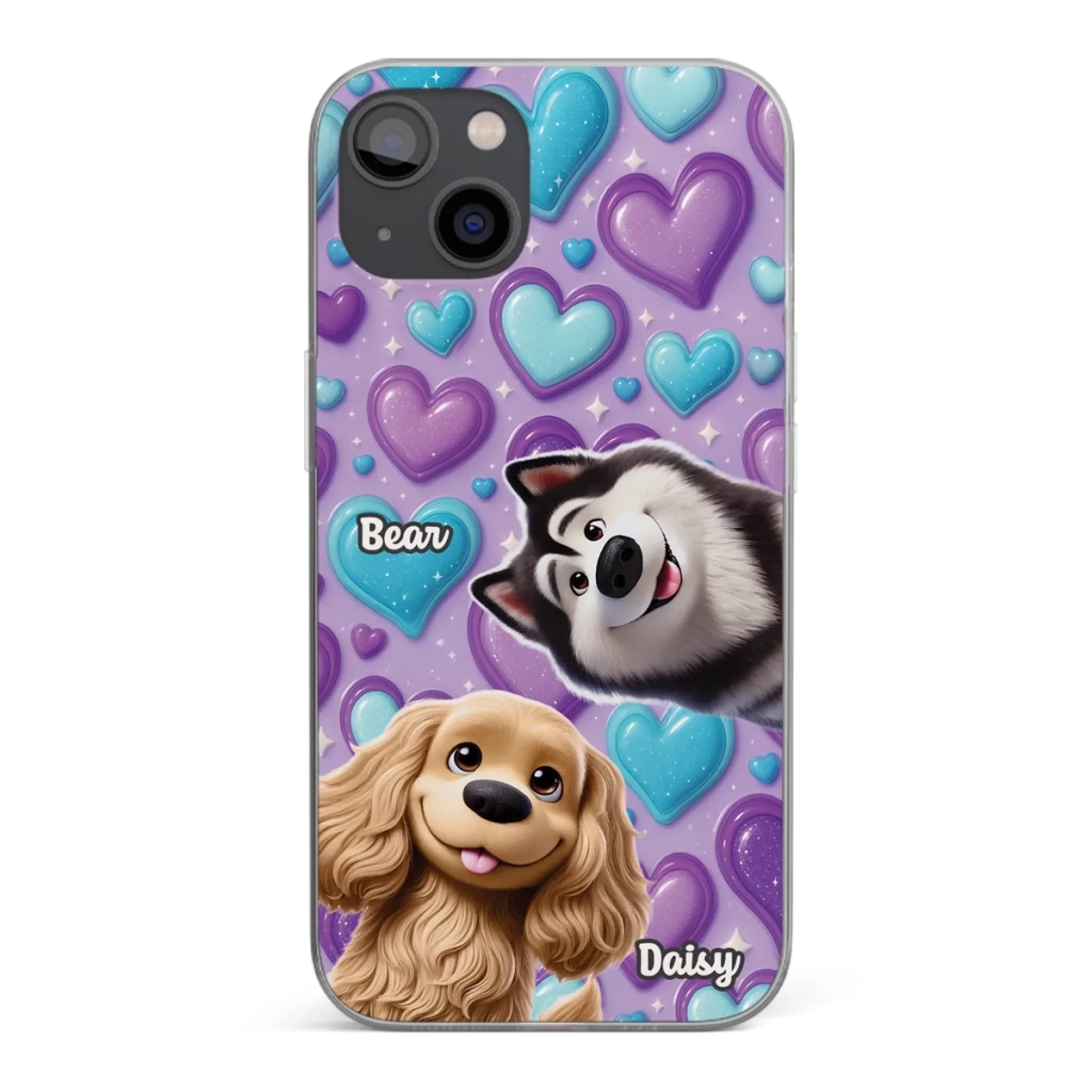 Custom 3D Inflated Effect Printed Clear Phone Case - Personalized Birthday Gifts For Dog Lovers, Dog Dad And Mom - Surrounded By Your Love - Robaser