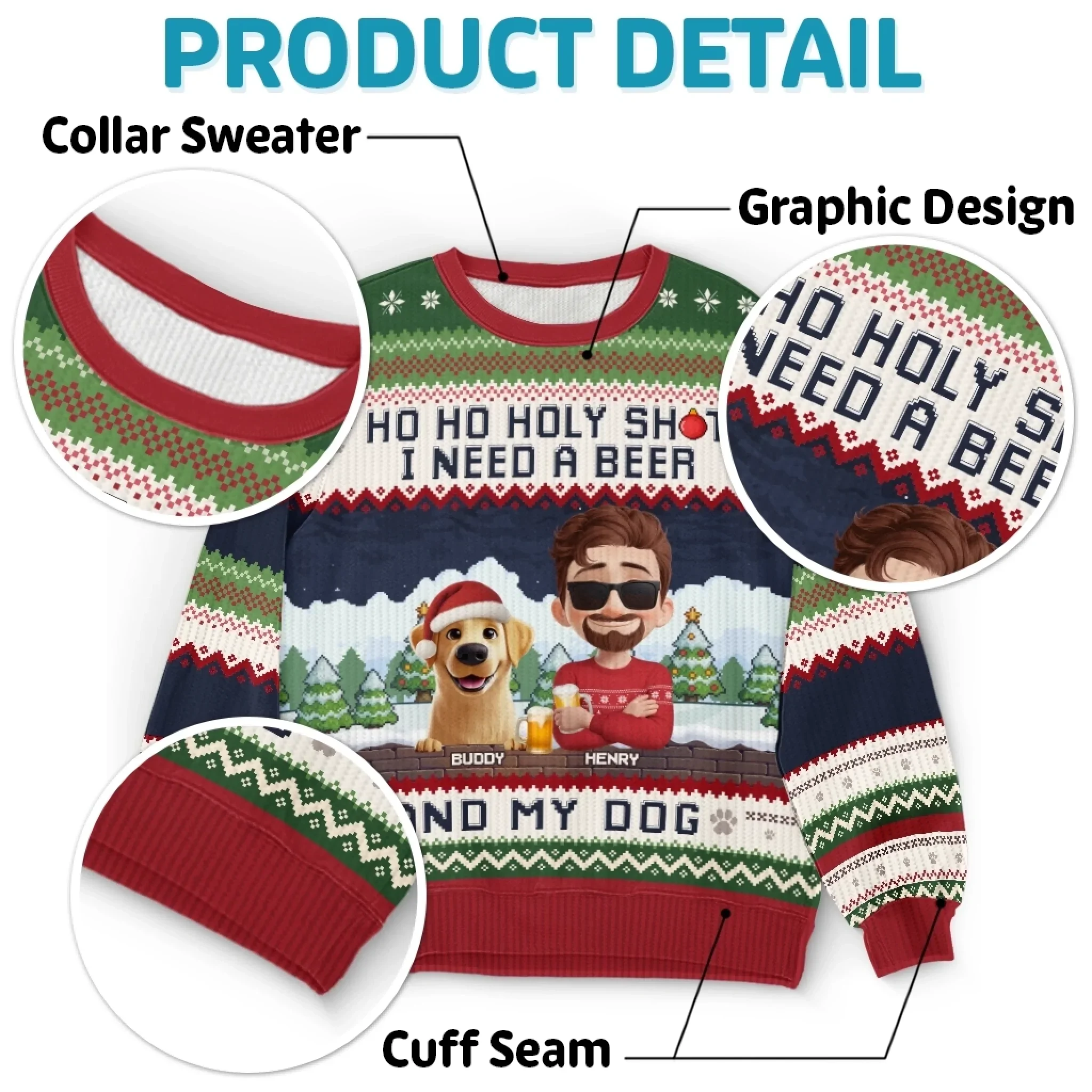 Custom Unisex Ugly Sweatshirt - Personalized  Christmas Birthday Gifts For Dog Lovers, Dog Dad And Mom - Ho Ho Hold My Beer - Robaser