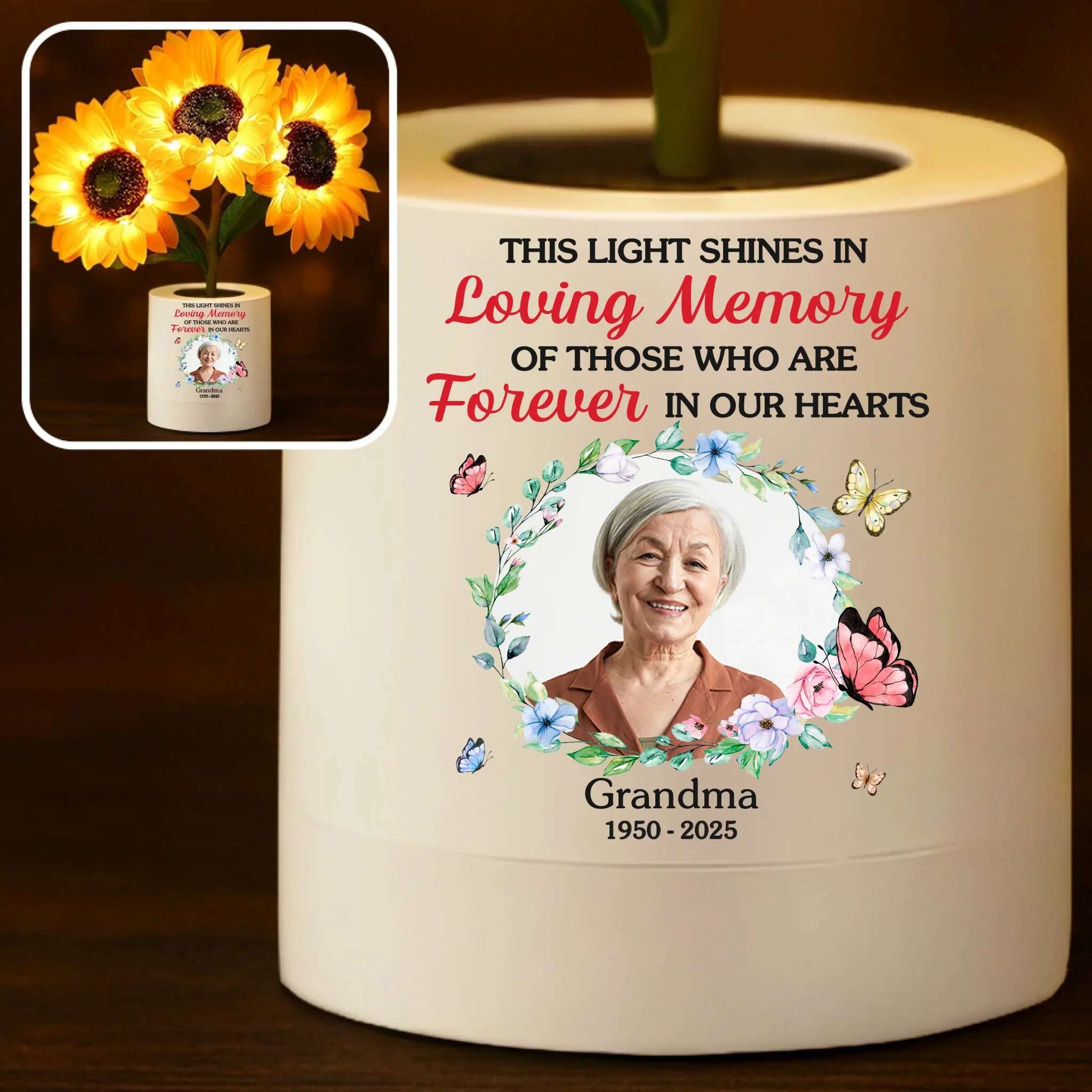 Custom Photo Sunflower Lamp Night Light - Personalized Memorial Sympathy Gifts For Loss Of Mom, Dad - Light Up The Memories - Robaser