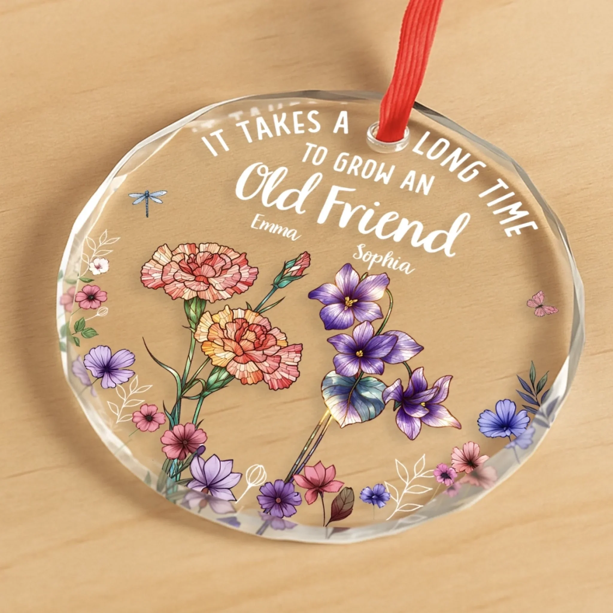 Custom Circle Glass Ornament - Personalized Christmas Best Friend Birthday Gifts For Women, Besties, Sisters, BFF - Friendship In Full Bloom - Robaser