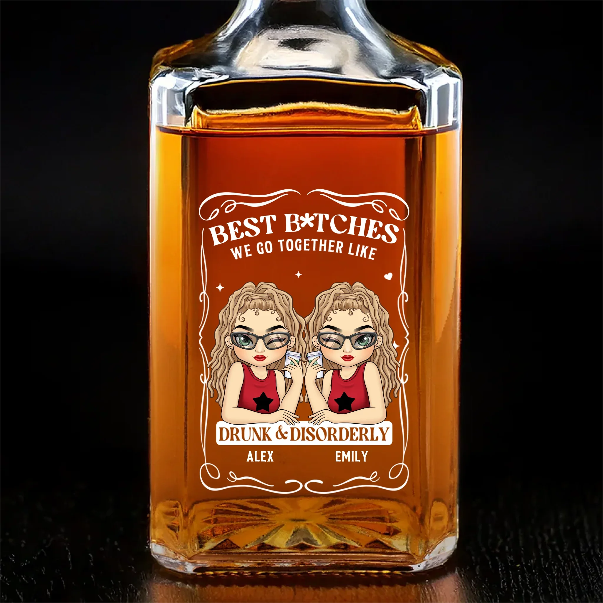 Custom Glass Whiskey Bottle - Personalized Best Friend Birthday Gifts For Women, Besties, Sisters, BFF , Wine, Bourbon, Whiskey Lovers - Forever Drunk On Friendship - Robaser