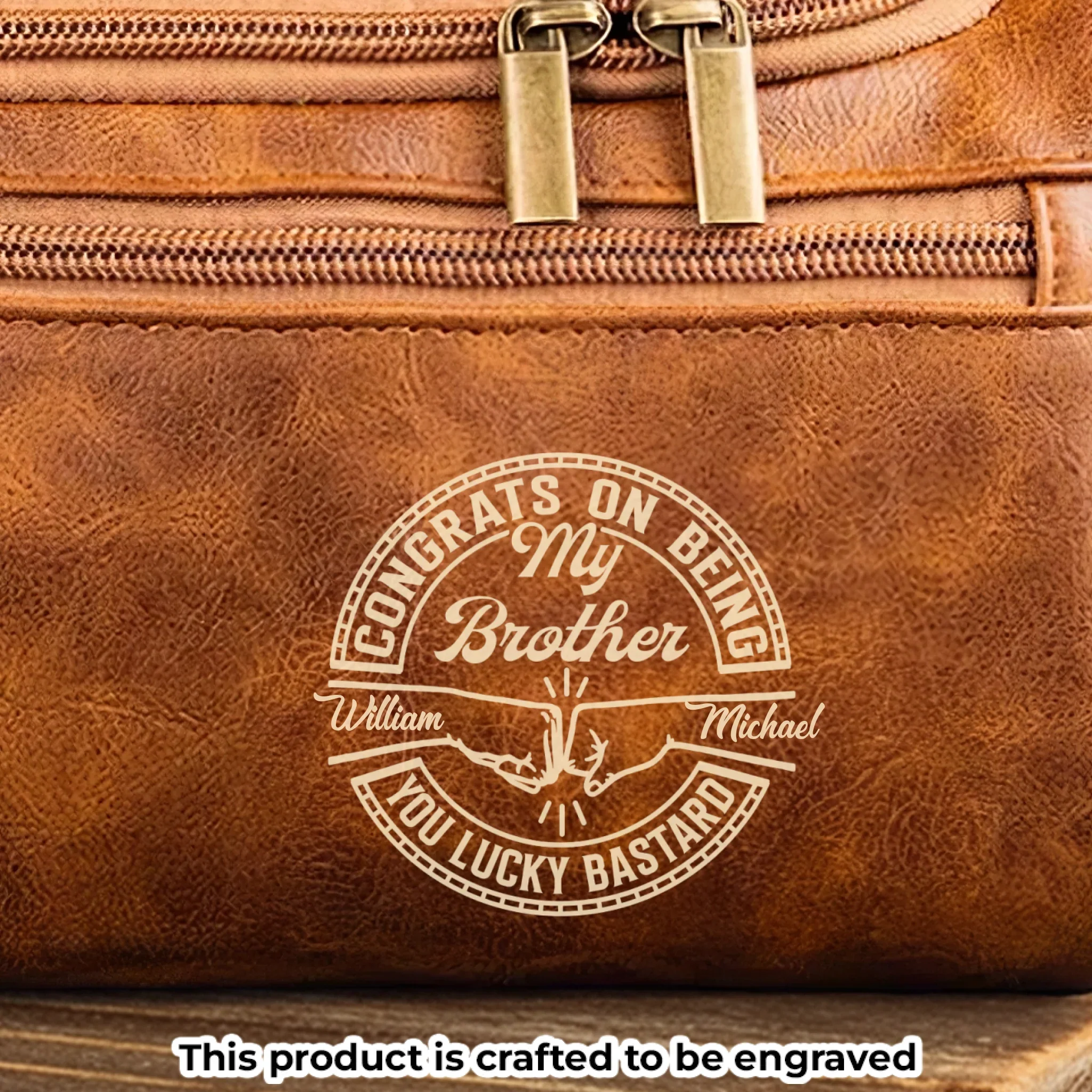 Custom Engraved Leather Toiletry Bag - Personalized Birthday Gifts For Brother - Made For Your Journey - Robaser