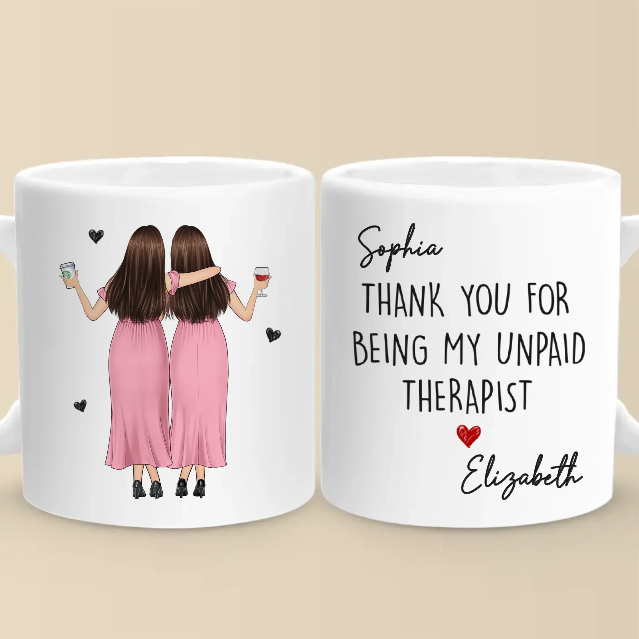 Custom Mug - Personalized Best Friend Birthday Gifts For Women, Besties, Sisters, BFF - Thank You For Being My Unpaid Therapist - Robaser