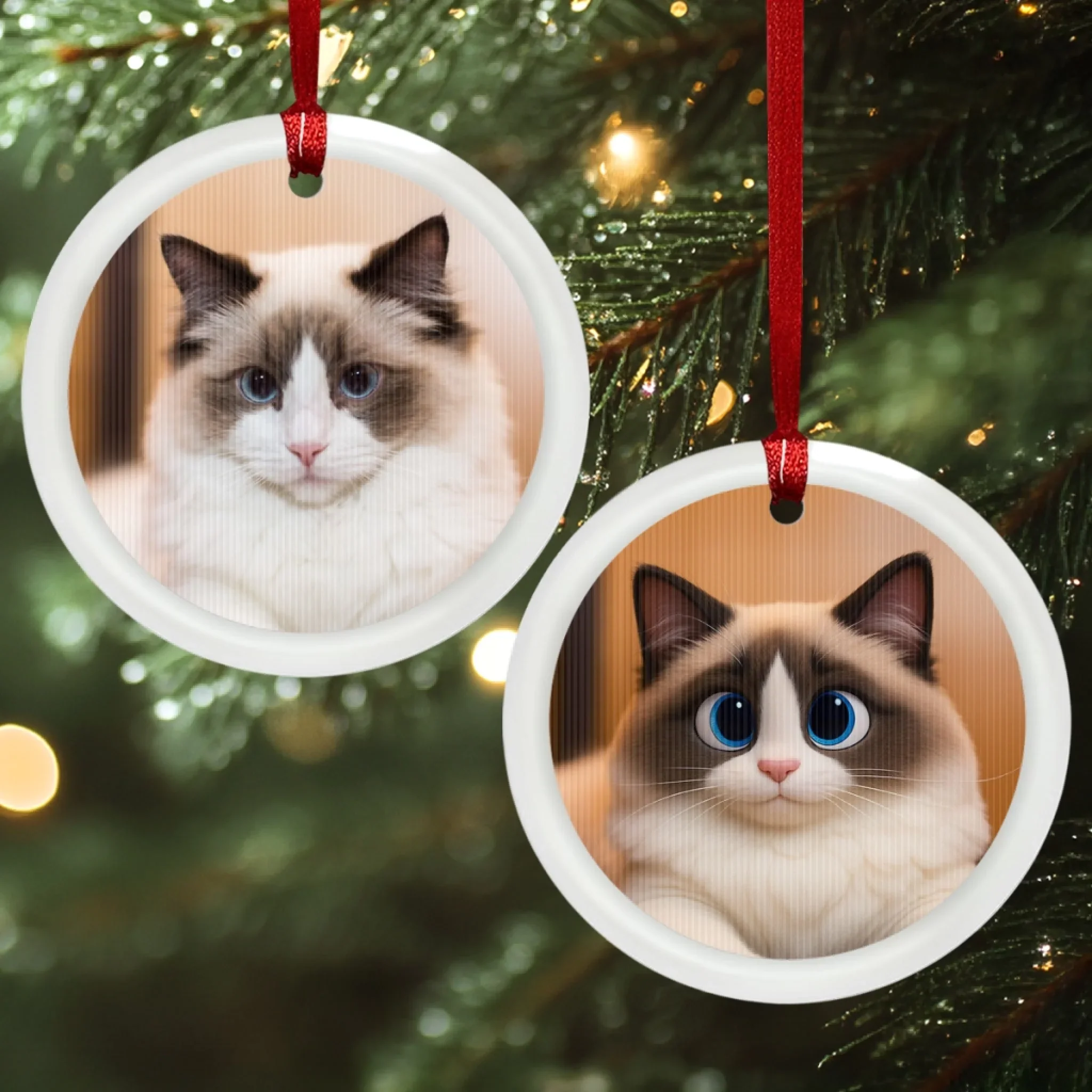 Custom Photo Lenticular Crystal Ornament - Personalized Christmas Birthday Gifts For Dog Cat Lovers, Dog Dad And Mom, Cat Owners - Furry Friends, Festive Hearts - Robaser