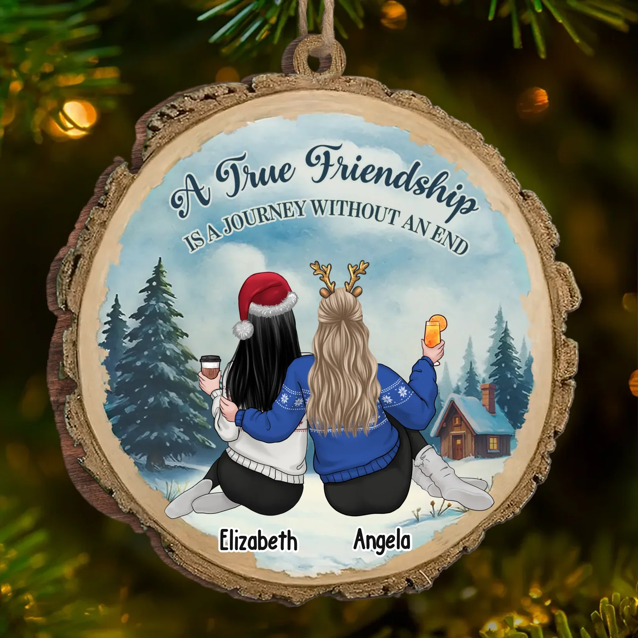 Custom Wood Ornament - Personalized Best Friend Christmas Birthday Gifts For Women, Besties, Sisters, BFF - True Friendship Never Ends - Robaser