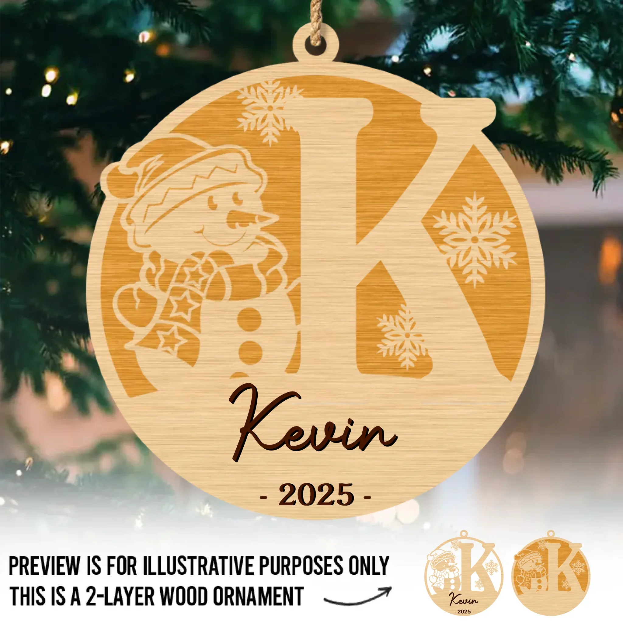 Custom Snowman Double Layer Wooden Ornament - Personalized Christmas Birthday Gifts For Mom, Dad, Brother, Sister, Kids - Family Moments Warm The Heart - Robaser