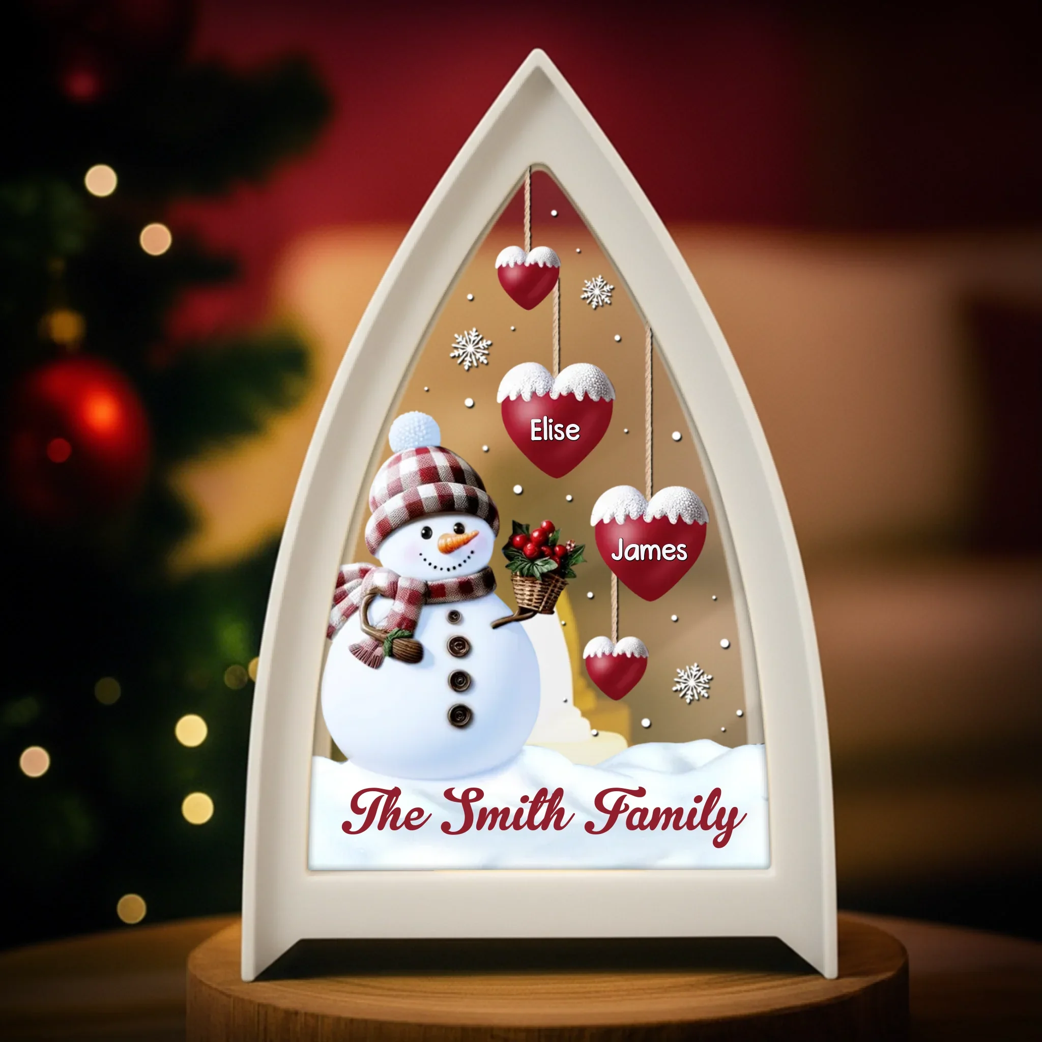 Custom Snowman LED Tabletop Lantern Light - Personalized Christmas Birthday Gifts For Mom, Dad, Brother, Sister, Kids - Love Remains Beyond The Years - Robaser