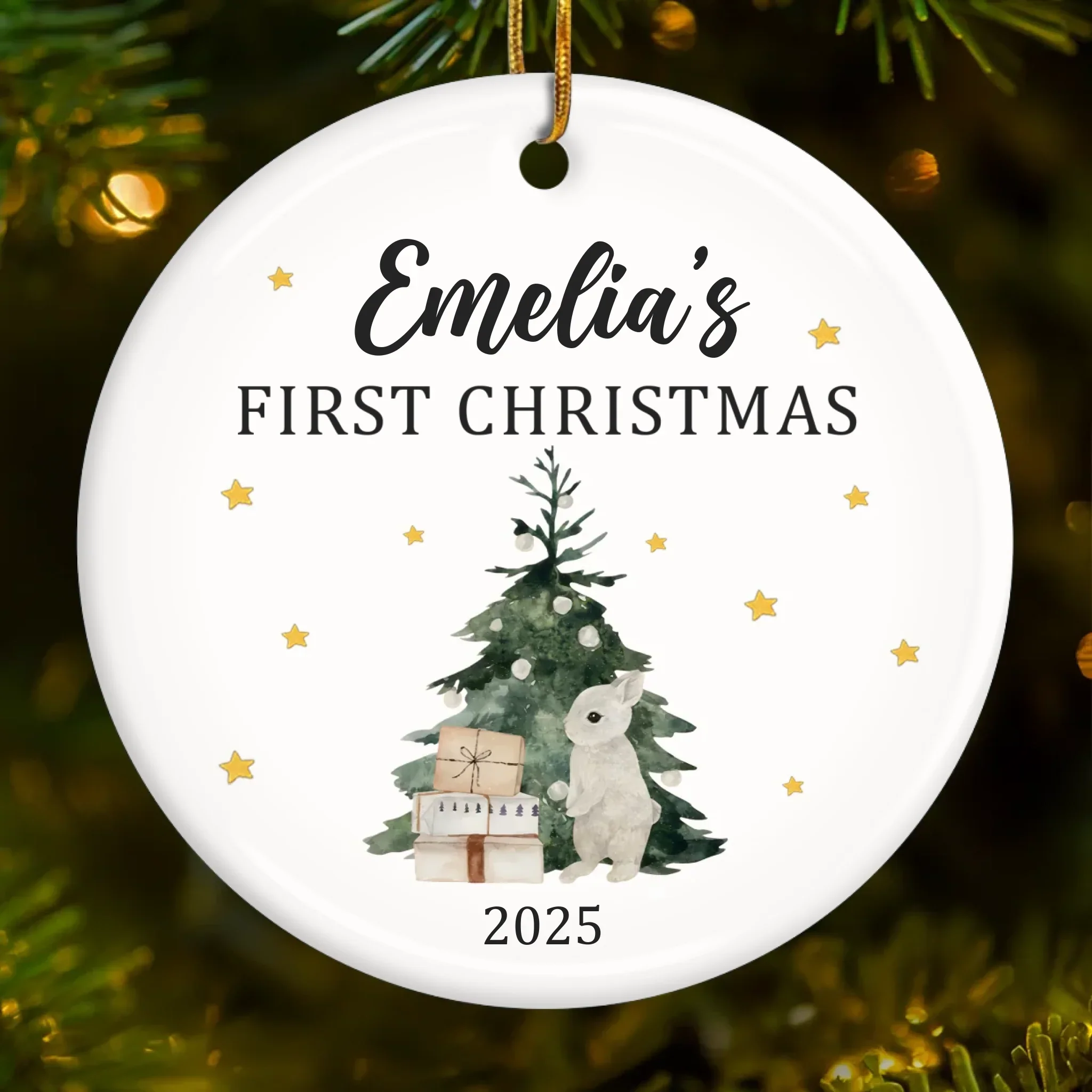 Custom Ceramic First Christmas Ornament - Personalized Christmas Baby Shower, Gifts For New Moms, New Dads, New Parents - All Is Bright With You - Robaser