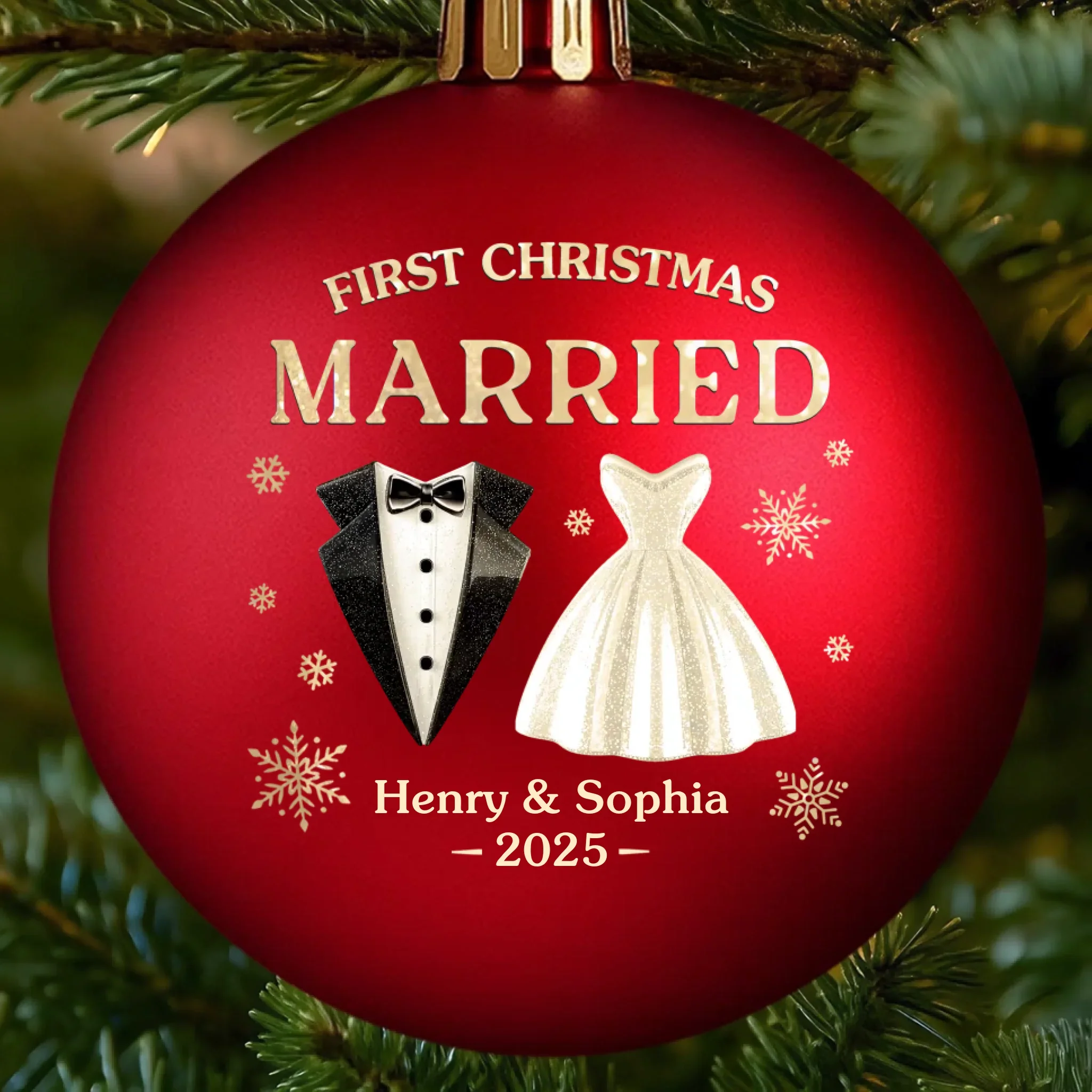 Custom First Christmas Colored Ball Ornament - Personalized Engaged Anniversary Christmas Wedding Gifts For Husband And Wife, Him And Her - Just Wed, Just Blessed - Robaser