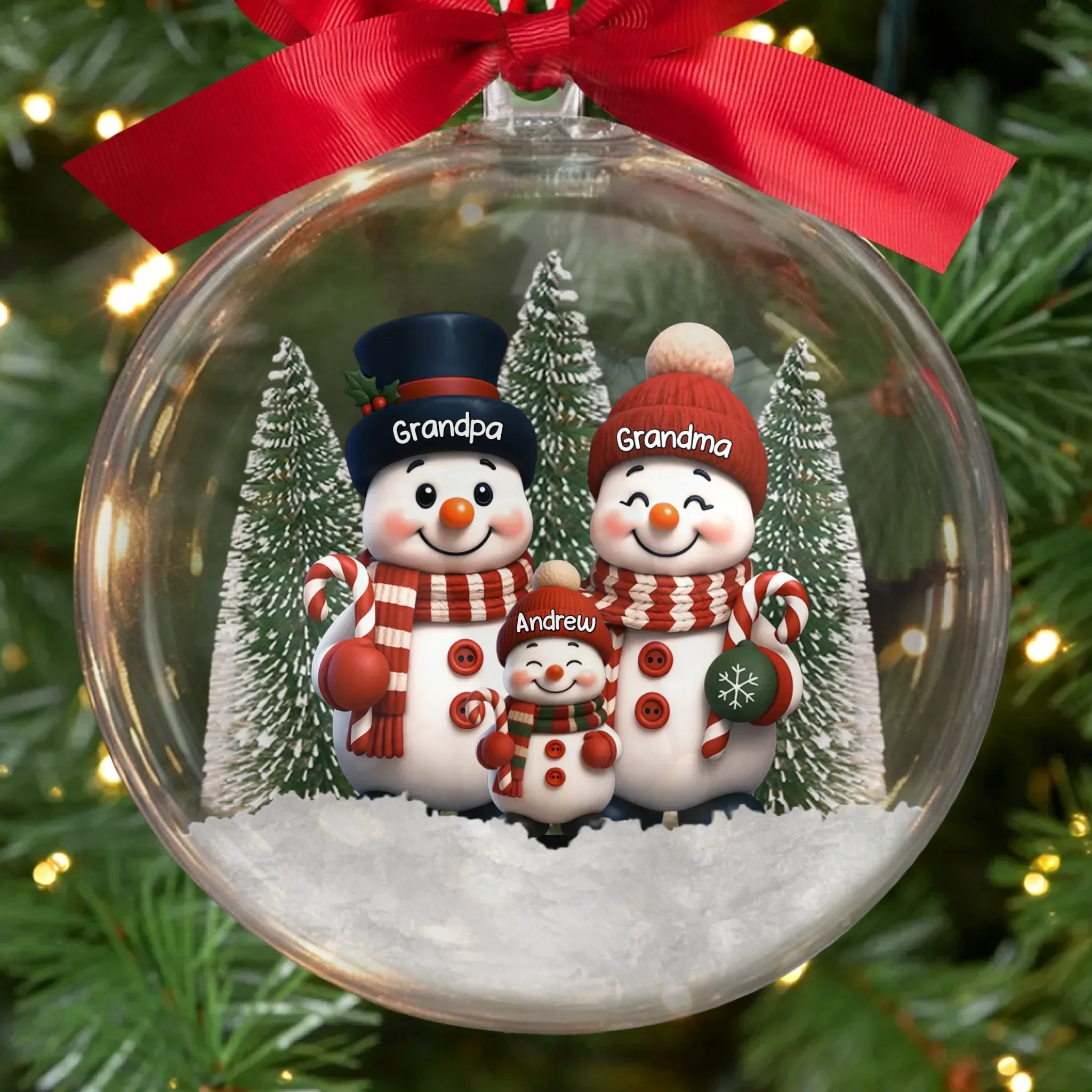 Custom Snowman 3D Acrylic Ball Ornament - Personalized Christmas Birthday Gifts For Grandpa, Grandma - Our Favorite Christmas Memories - Robaser