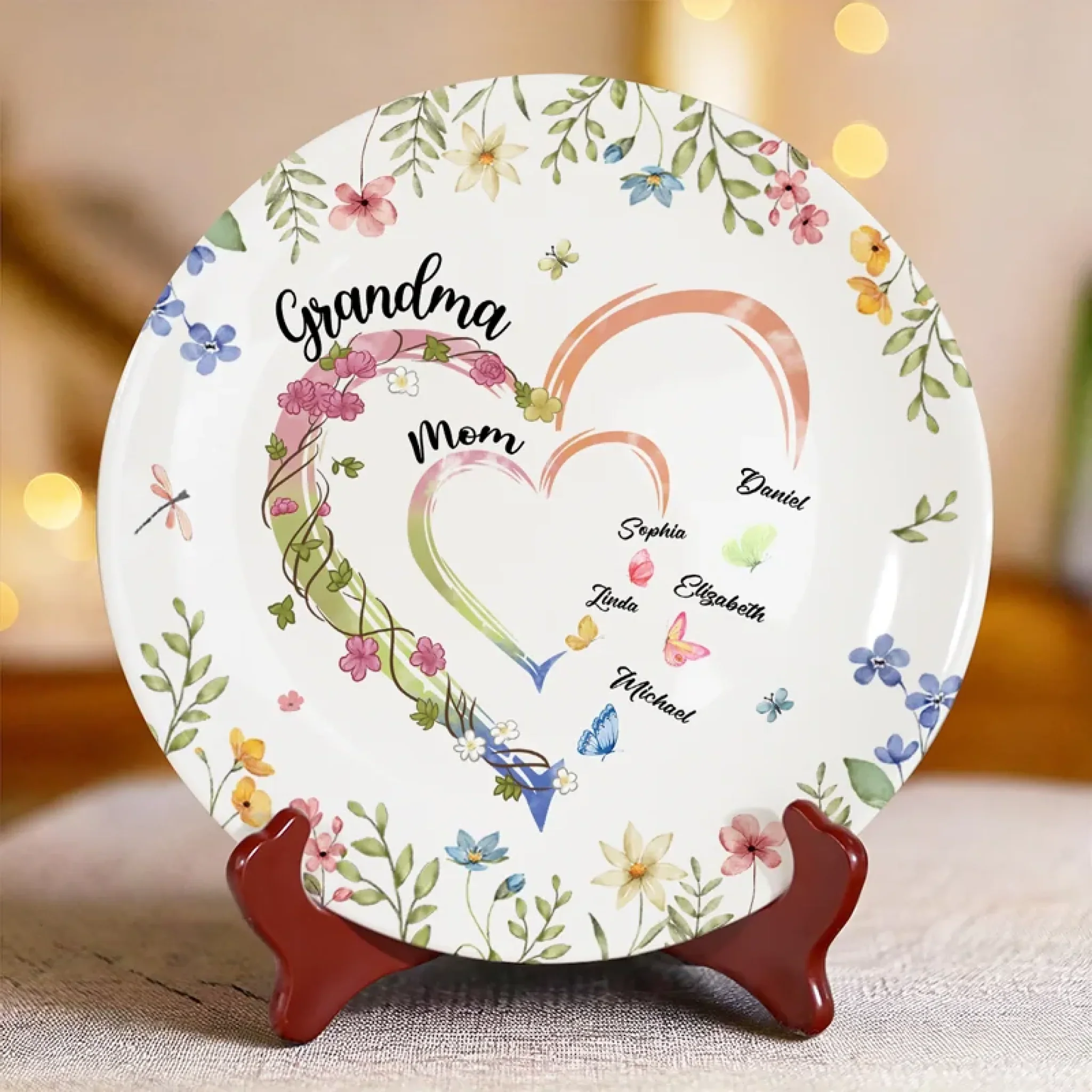 From Grandma to Mom to Us - Family Personalized Custom Ceramic Plate - Mother's Day, Gift For Mom, Grandma - Robaser