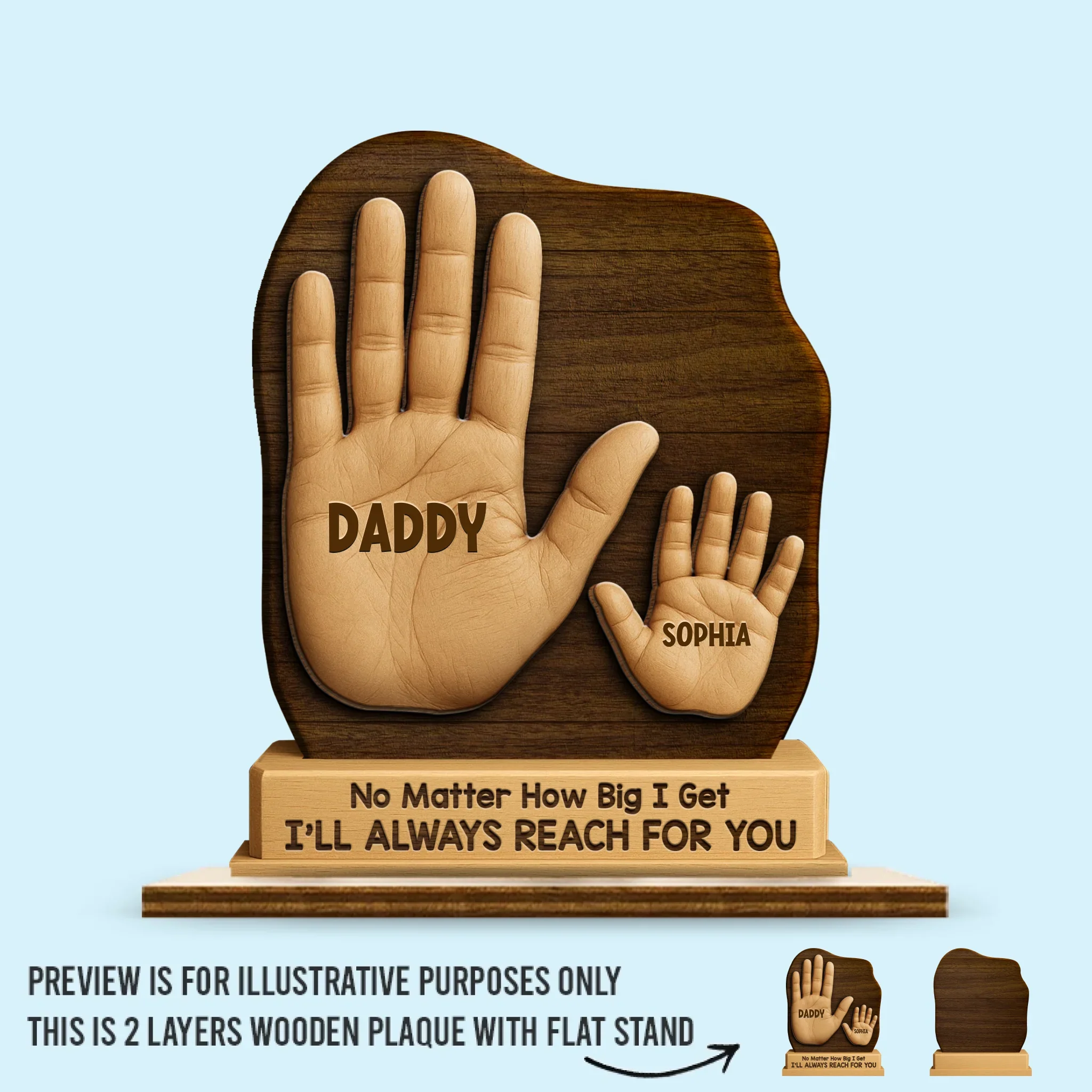 No Matter The Size, We  re Always Yours - Family Personalized Custom 2-Layered Wooden Plaque With Stand - Father's Day, Gift For Dad, Grandpa - Robaser