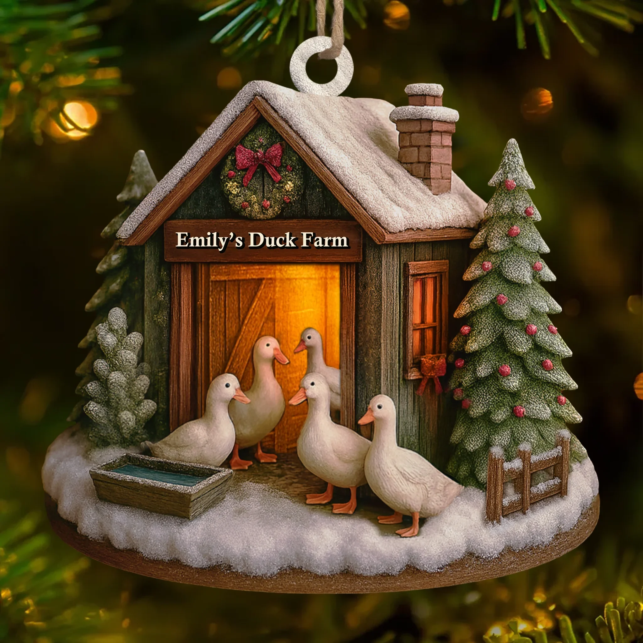 Custom Wood Ornament - Personalized Christmas Birthday Gifts For Women, Men - Duck, Duck, Christmas Luck - Robaser