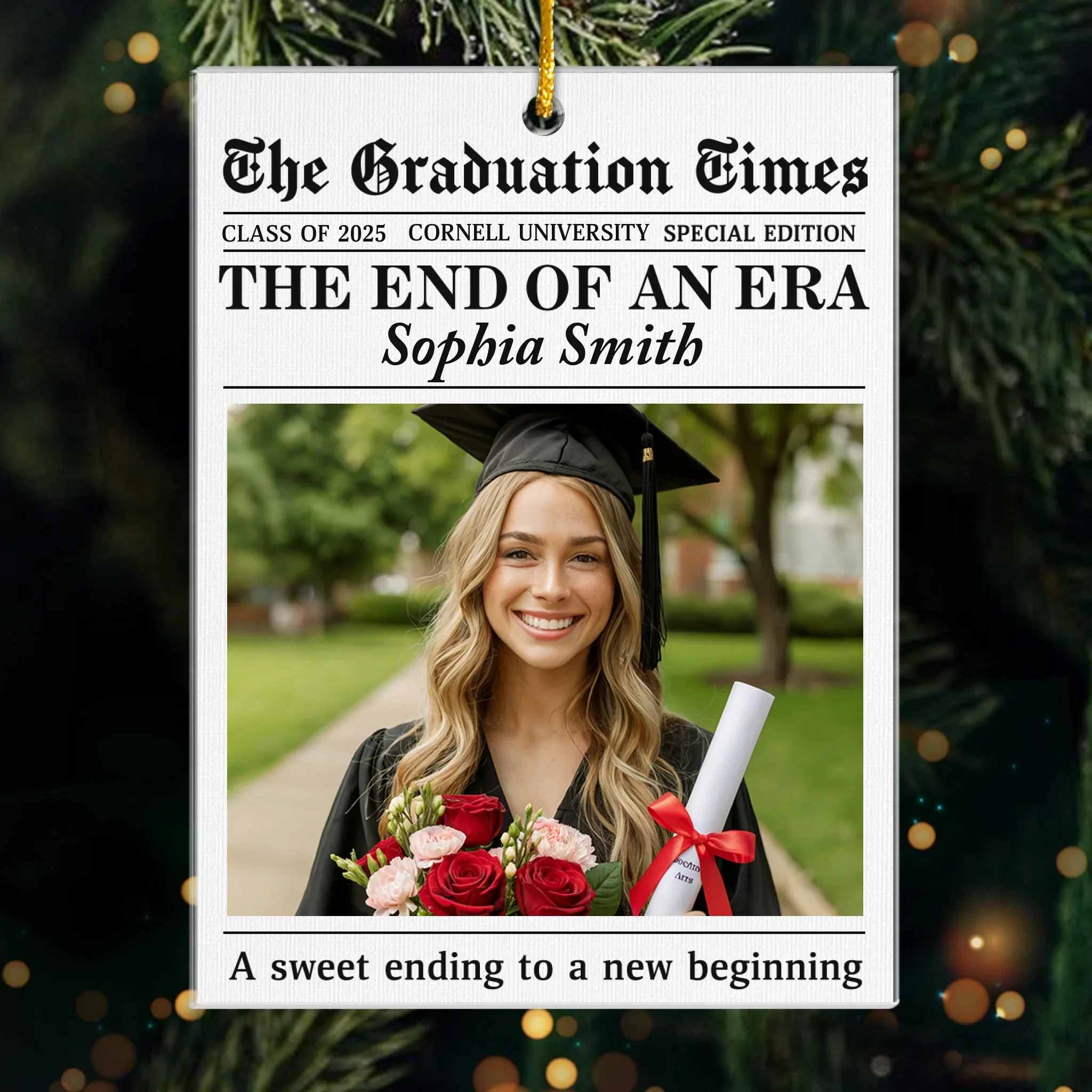 Custom Photo Acrylic Ornament - Personalized Christmas Graduation Gifts For Him, Her - New Beginnings Bright With Hope - Robaser