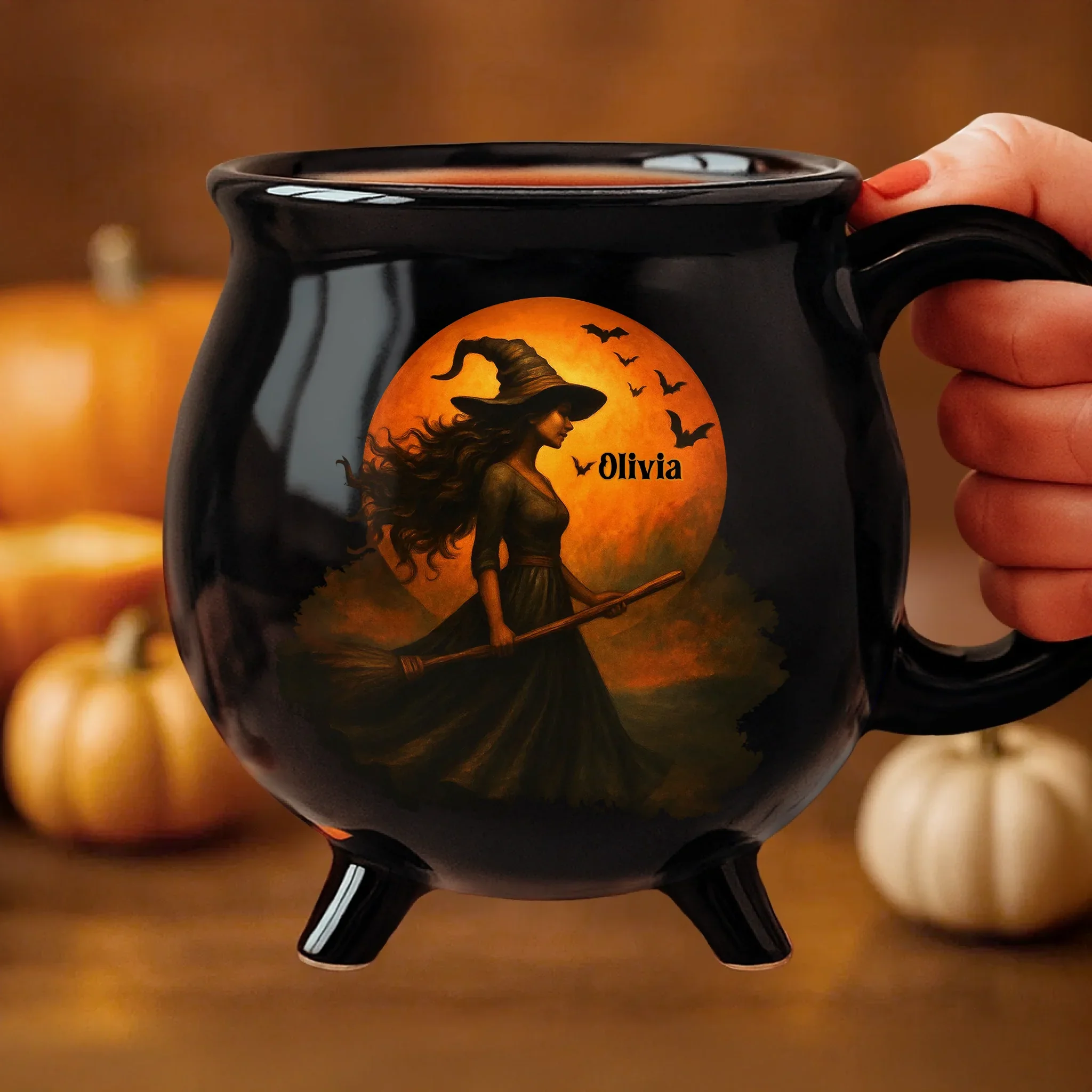 Custom Witch Cauldron Coffee Mug - New Arrival, Personalized Halloween Witchy Gifts For Besties, Sisters, BFF, Family, Yourself - Witching You A Wicked Brew AMZ - Robaser