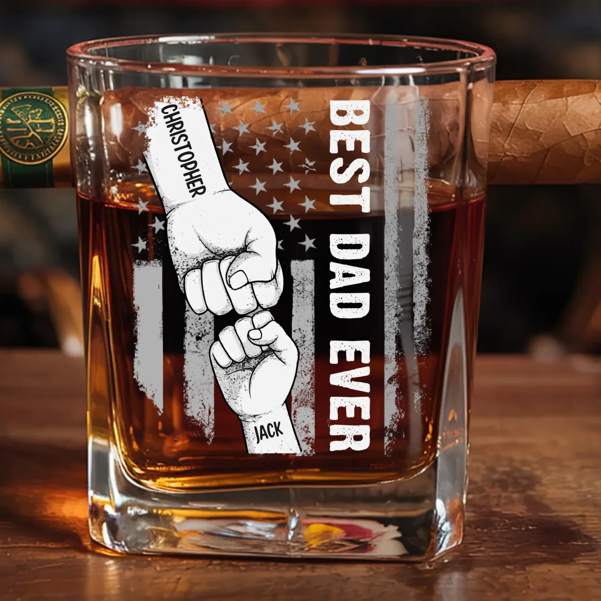 Certified Awesome Dad - Family Personalized Custom Whiskey Glass With Cigarette Holder - Father's Day, Gift For Dad, Grandpa - Robaser