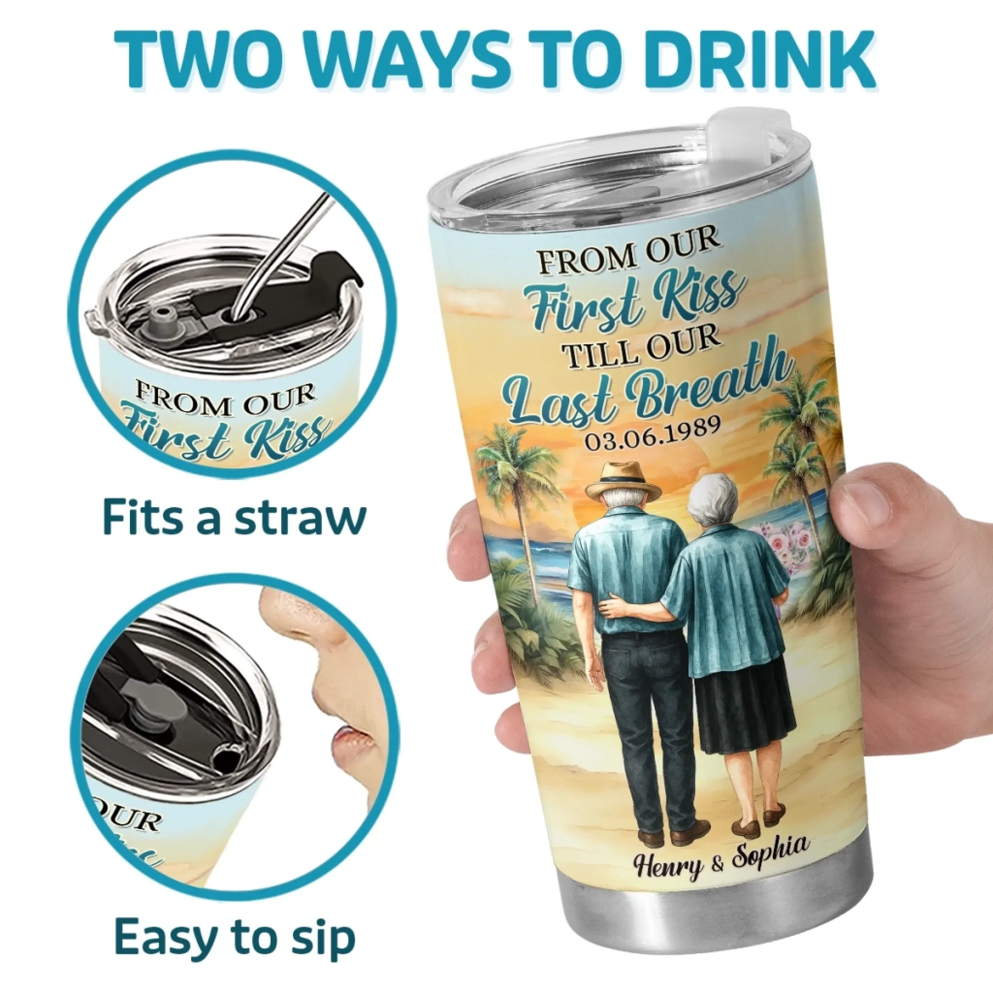 Custom Tumbler - Personalized Anniversary Wedding Gifts For Husband And Wife, Him And Her - First Kiss, Endless Love Journey - Robaser