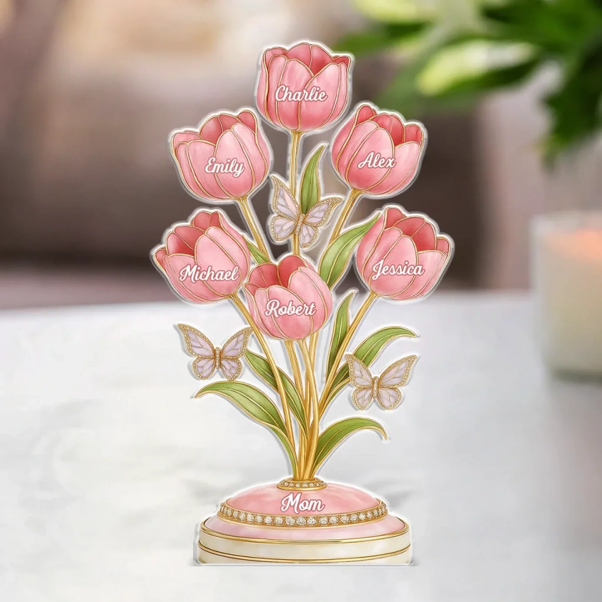 Her Love Makes Us Bloom - Family Personalized Custom Acrylic Plaque Custom Shape - Mother's Day, Gift For Mom, Grandma - Robaser