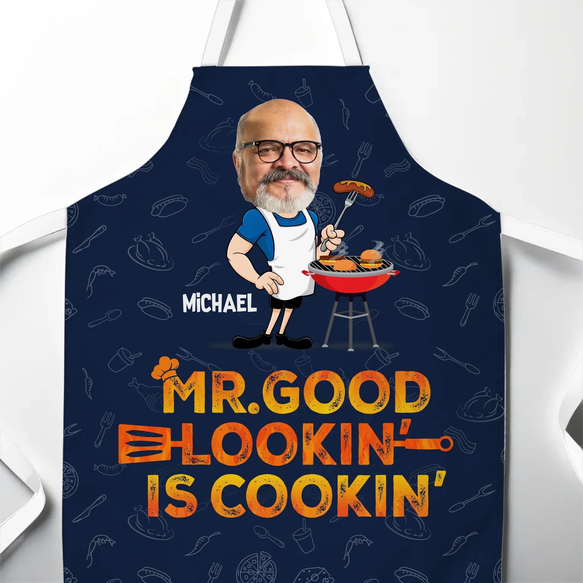 Custom Photo Mr. Good Looking Is Cooking - Family Personalized Custom Apron - Father's Day, Gift For Dad, Grandpa - Robaser