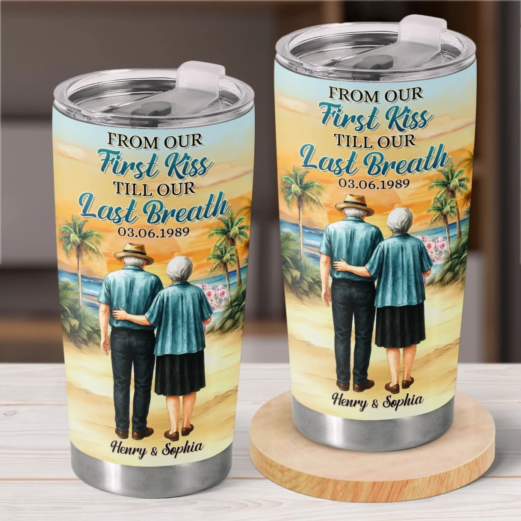 Custom Tumbler - Personalized Anniversary Wedding Gifts For Husband And Wife, Him And Her - First Kiss, Endless Love Journey - Robaser