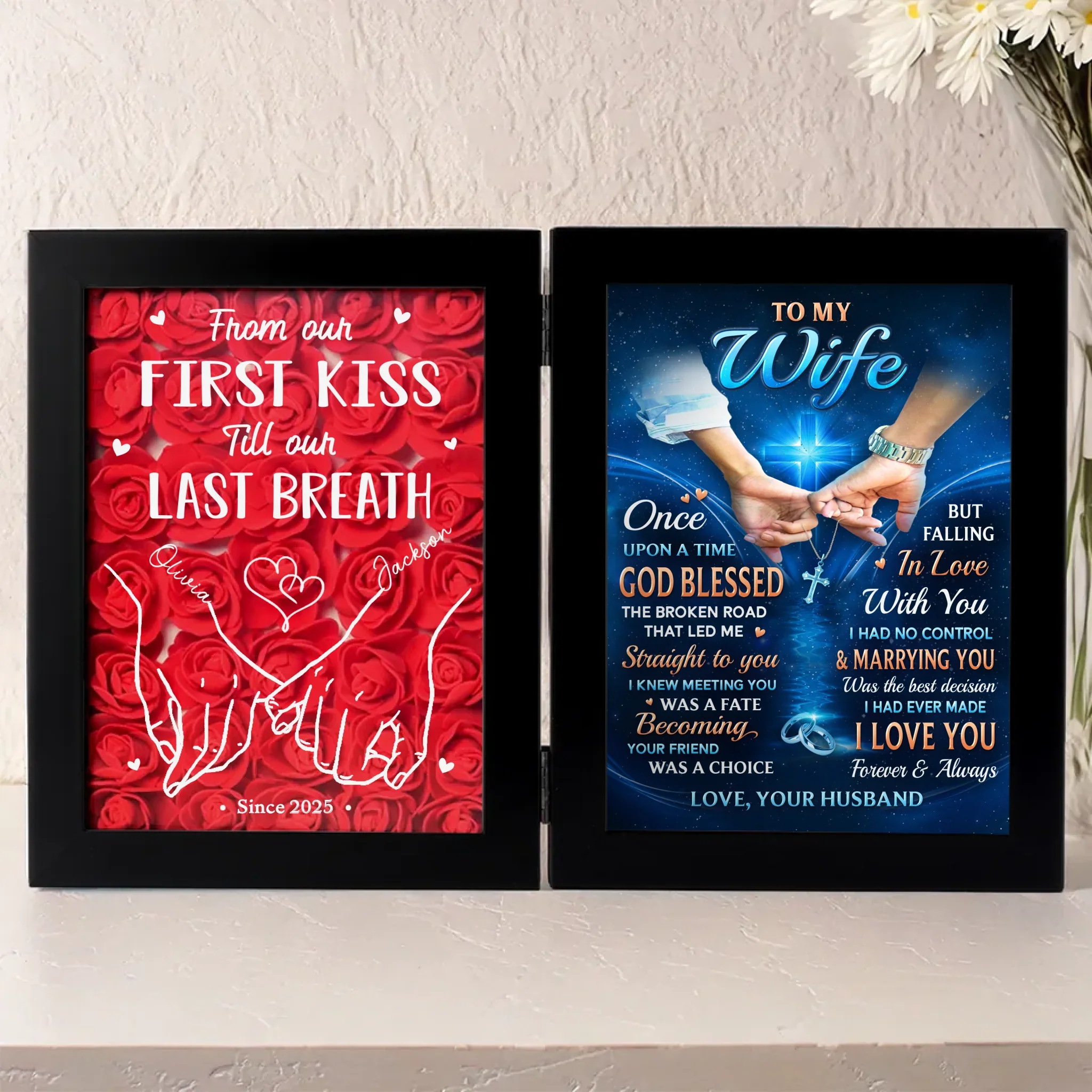 Custom Double Frame Flower Shadow Box - Personalized Anniversary Wedding Gifts For Husband And Wife, Him And Her - Till Our Final Breath - Robaser