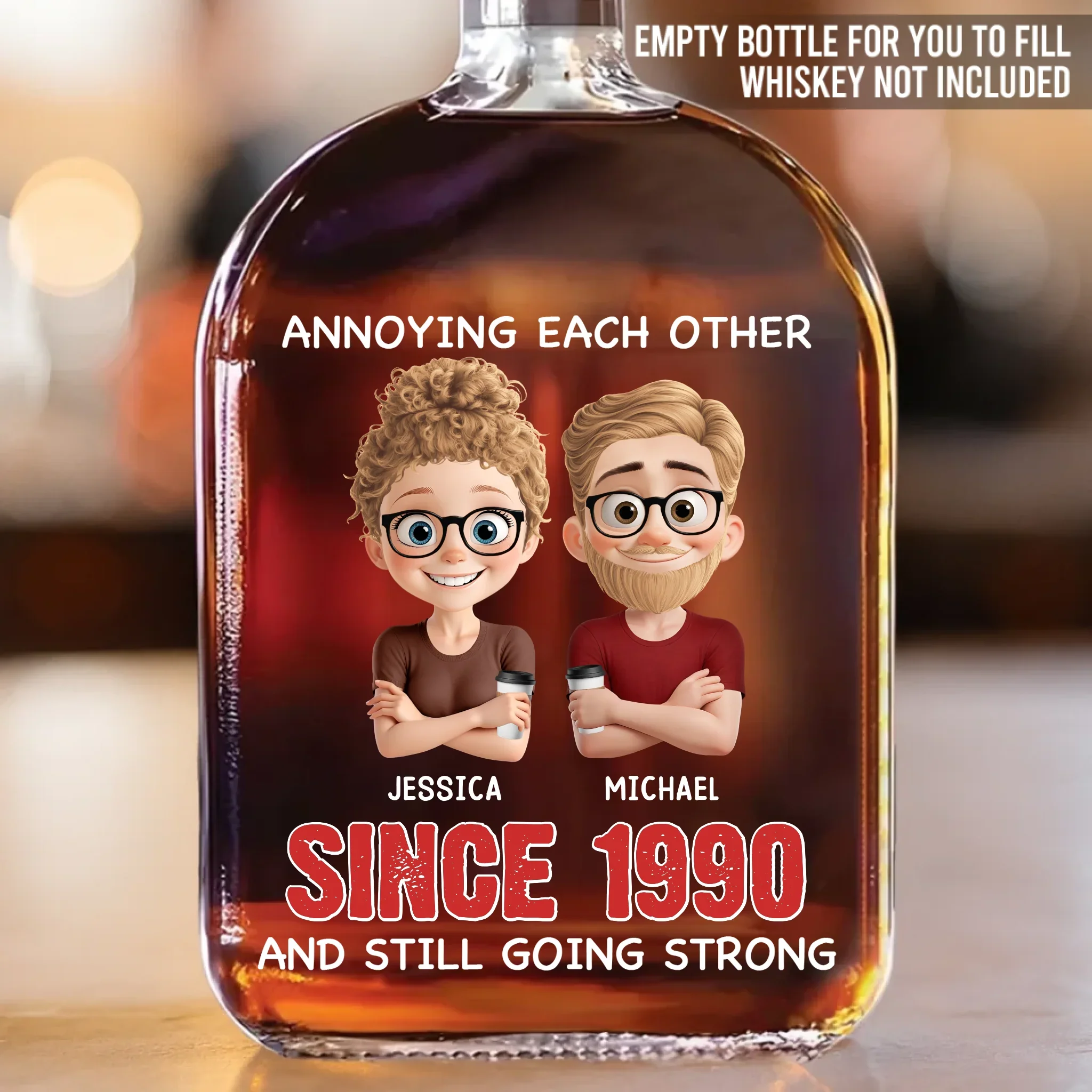Custom Whiskey Bottle - Personalized Anniversary Wedding Gifts For Husband And Wife, Him And Her - Laughing Through The Wrinkles - Robaser