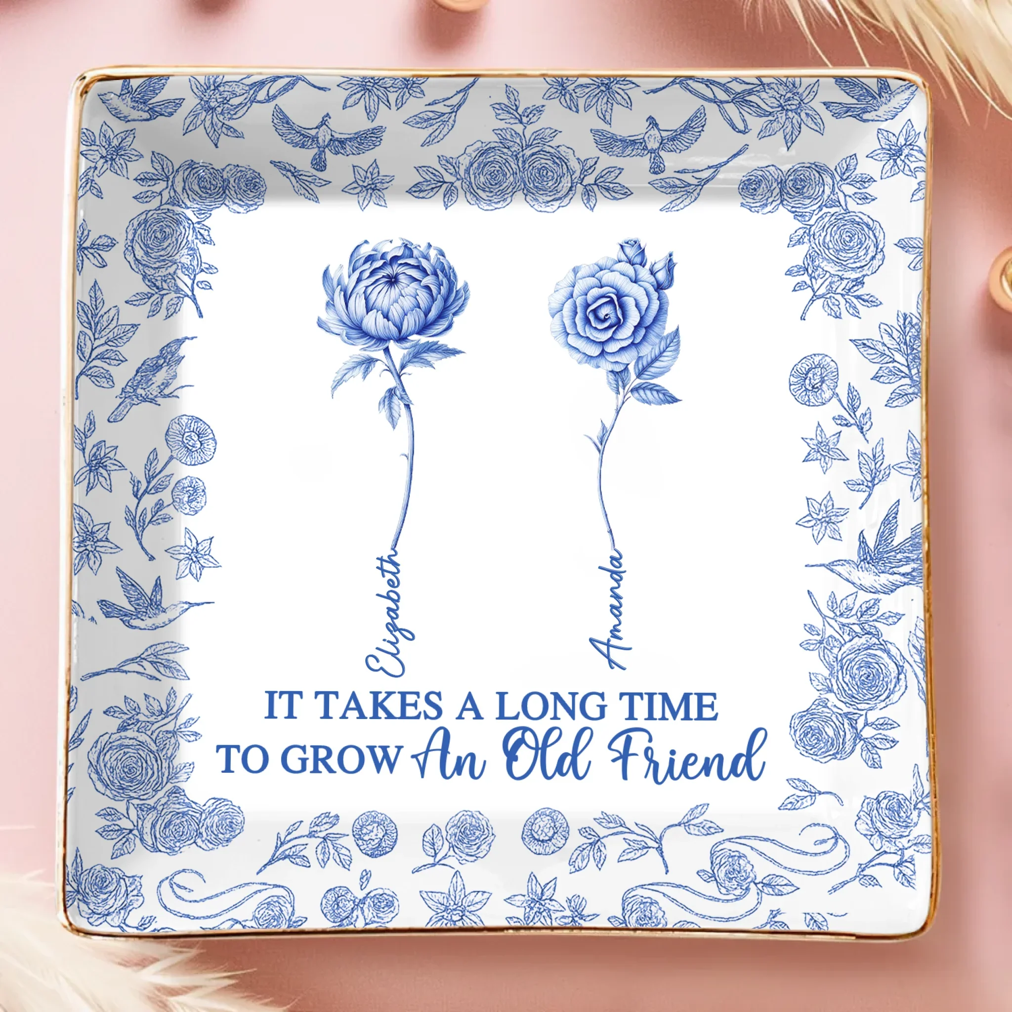 Custom Full-Print Jewelry Dish - Personalized Best Friend Birthday Gifts For Women - It Takes A Long Time To Grow Old Friends - Robaser