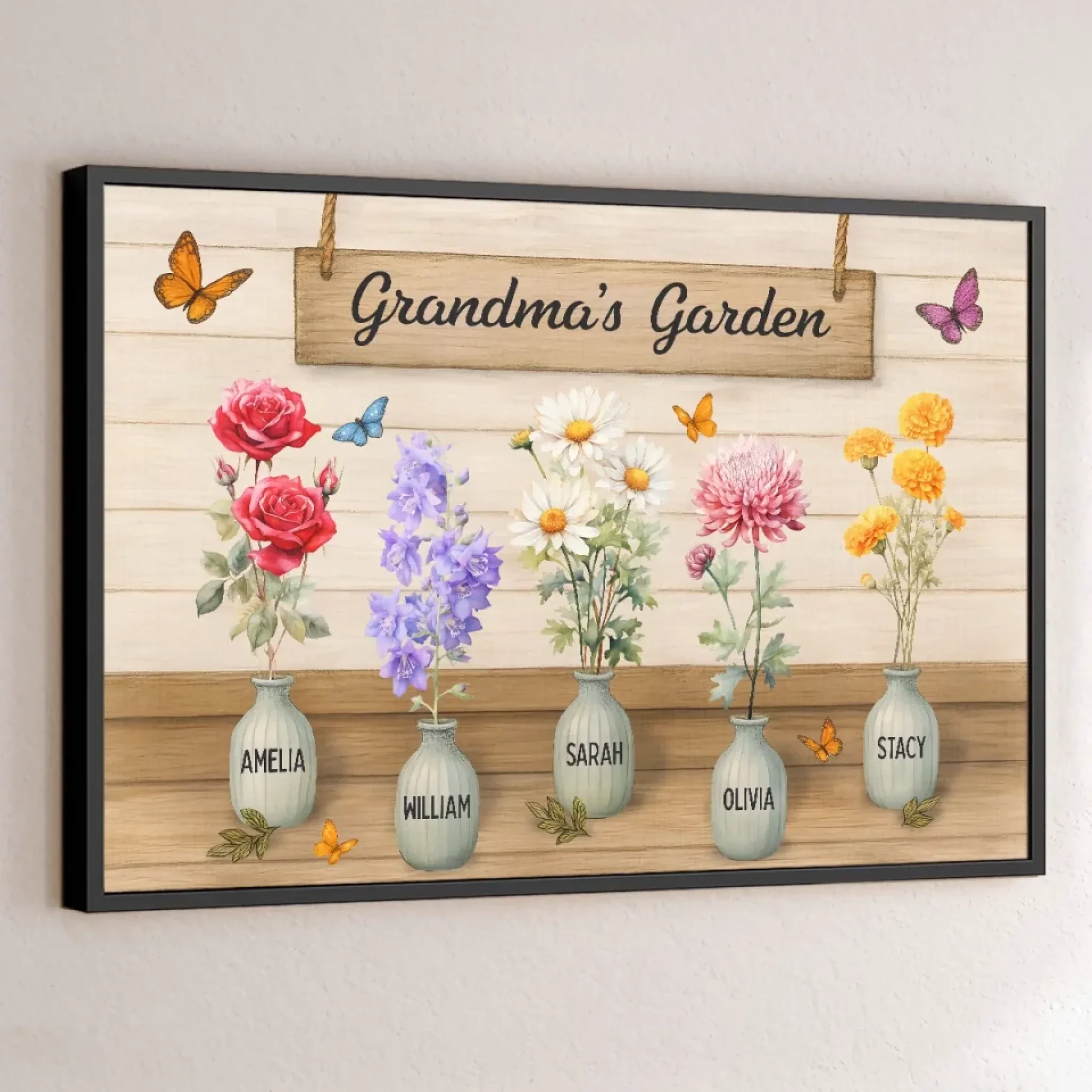 Flowers Of My Heart - Family Personalized Custom Horizontal Poster - Mother's Day, Gift For Mom, Grandma - Robaser