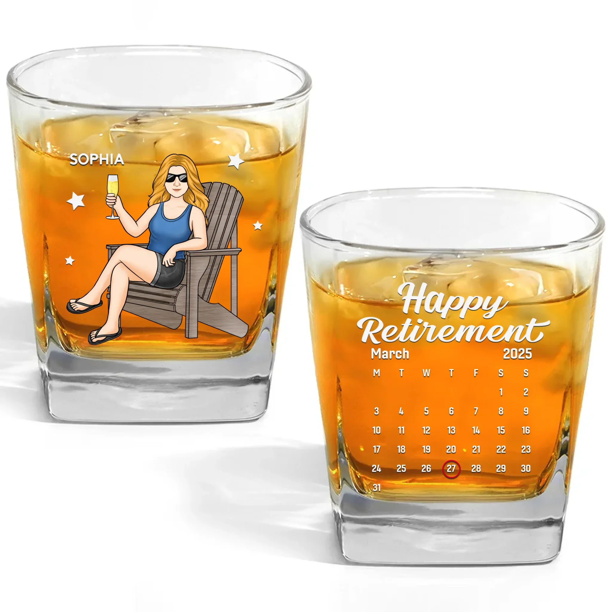 Retired And Loving It - Coworker Personalized Custom Square Whiskey Glass - Appreciation, Retirement Gift For Coworkers, Work Friends, Colleagues - Robaser