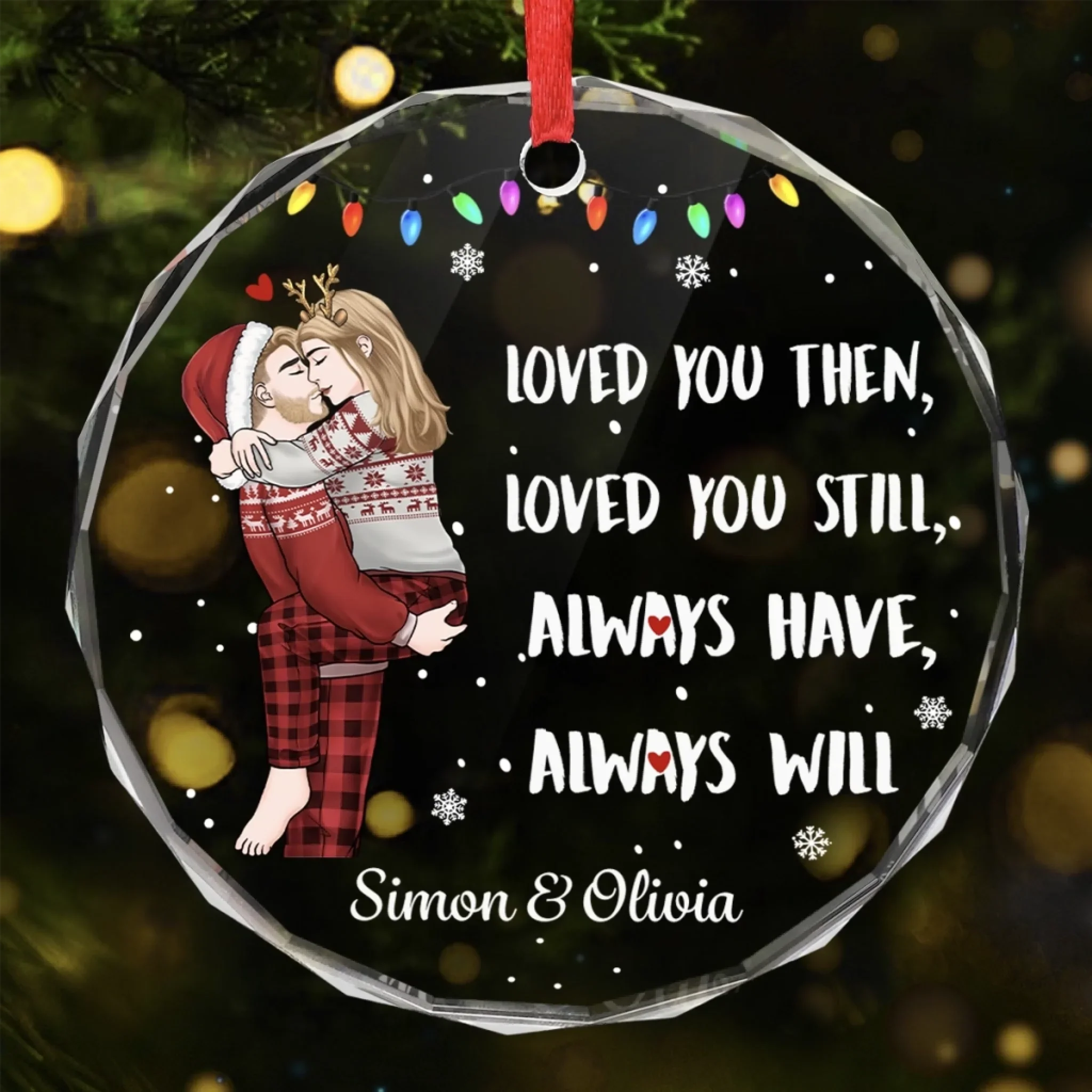 Custom Circle Glass Ornament - Personalized Anniversary Christmas Wedding Gifts For Husband And Wife, Him And Her - Our Forever Starts With A Kiss - Robaser