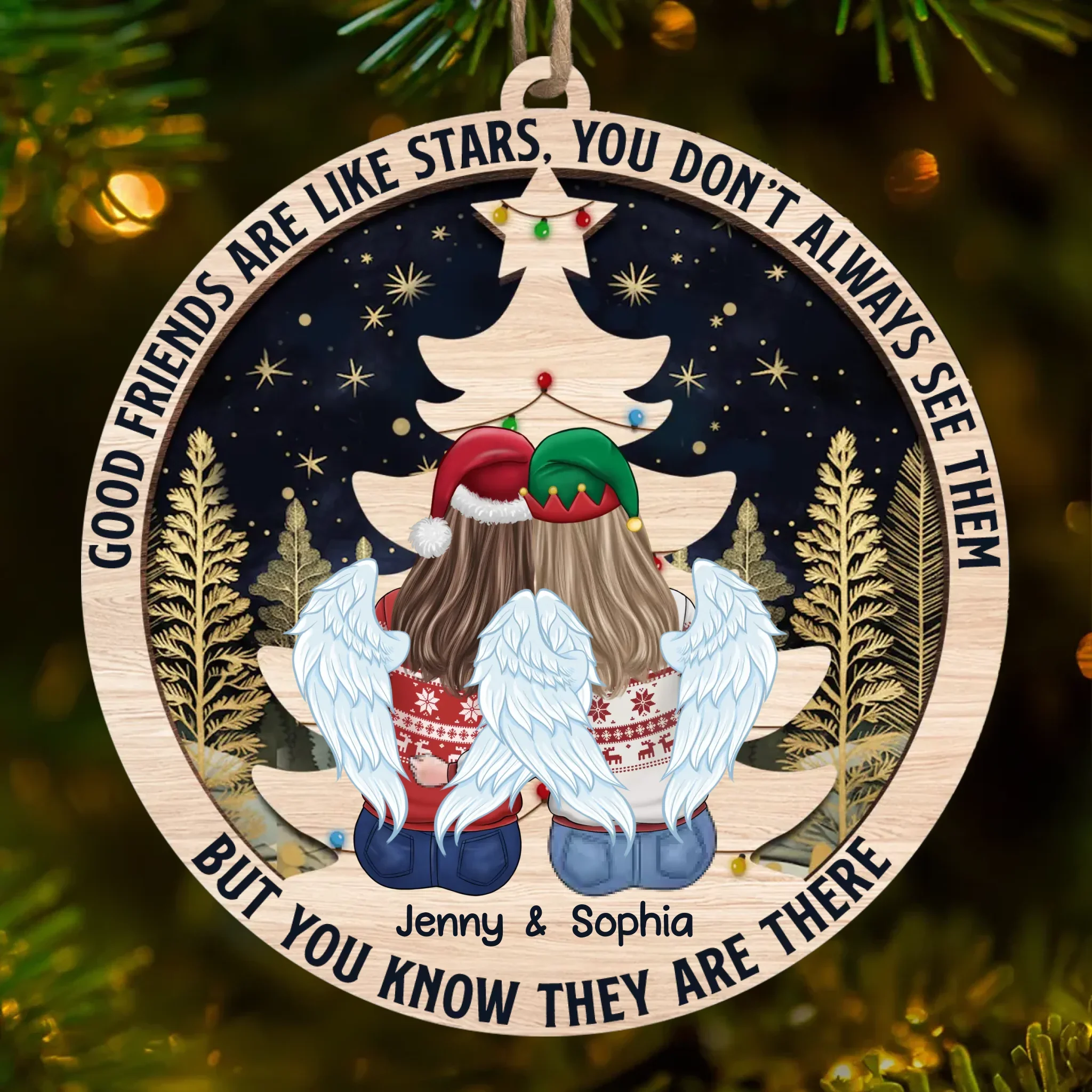 Custom Wood Ornament - Personalized Best Friend Christmas Birthday Gifts For Women, Besties, Sisters, BFF - Through Laughter And Tears - Robaser