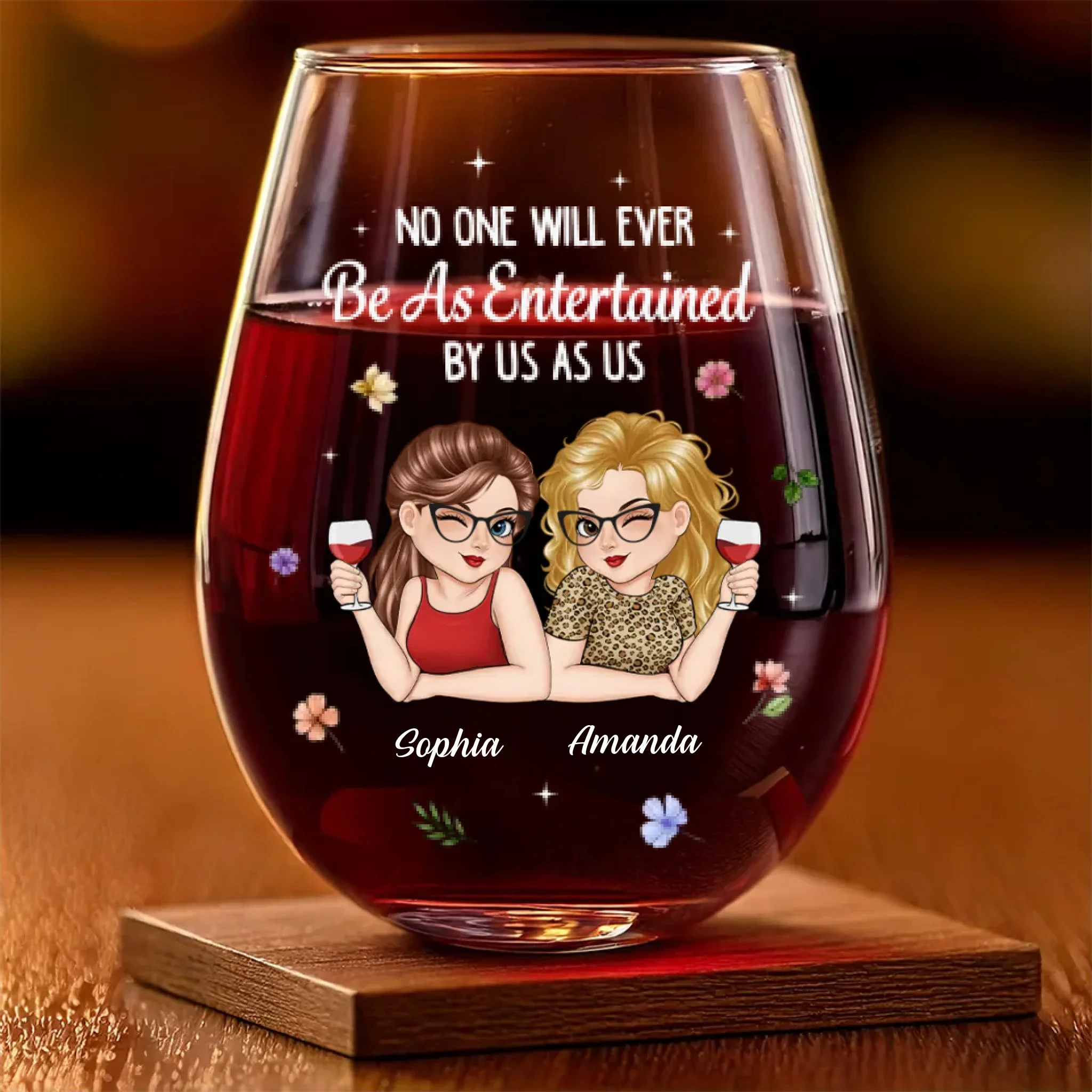 Custom Wine Glass - Personalized Best Friend Birthday Gifts For Women, Besties, Sisters, BFF - Holiday Magic Made With Friends - Robaser