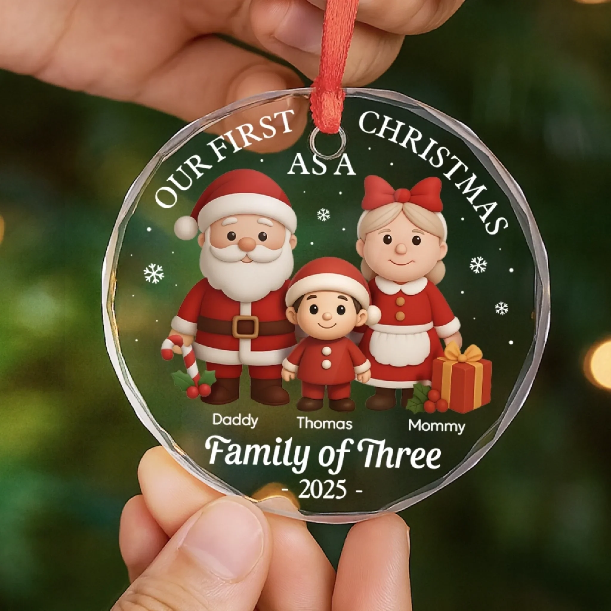 Custom Circle Glass Ornament - Personalized Christmas Birthday Gifts For Mom, Dad, Kids - The Joy of Our First Christmas - Robaser