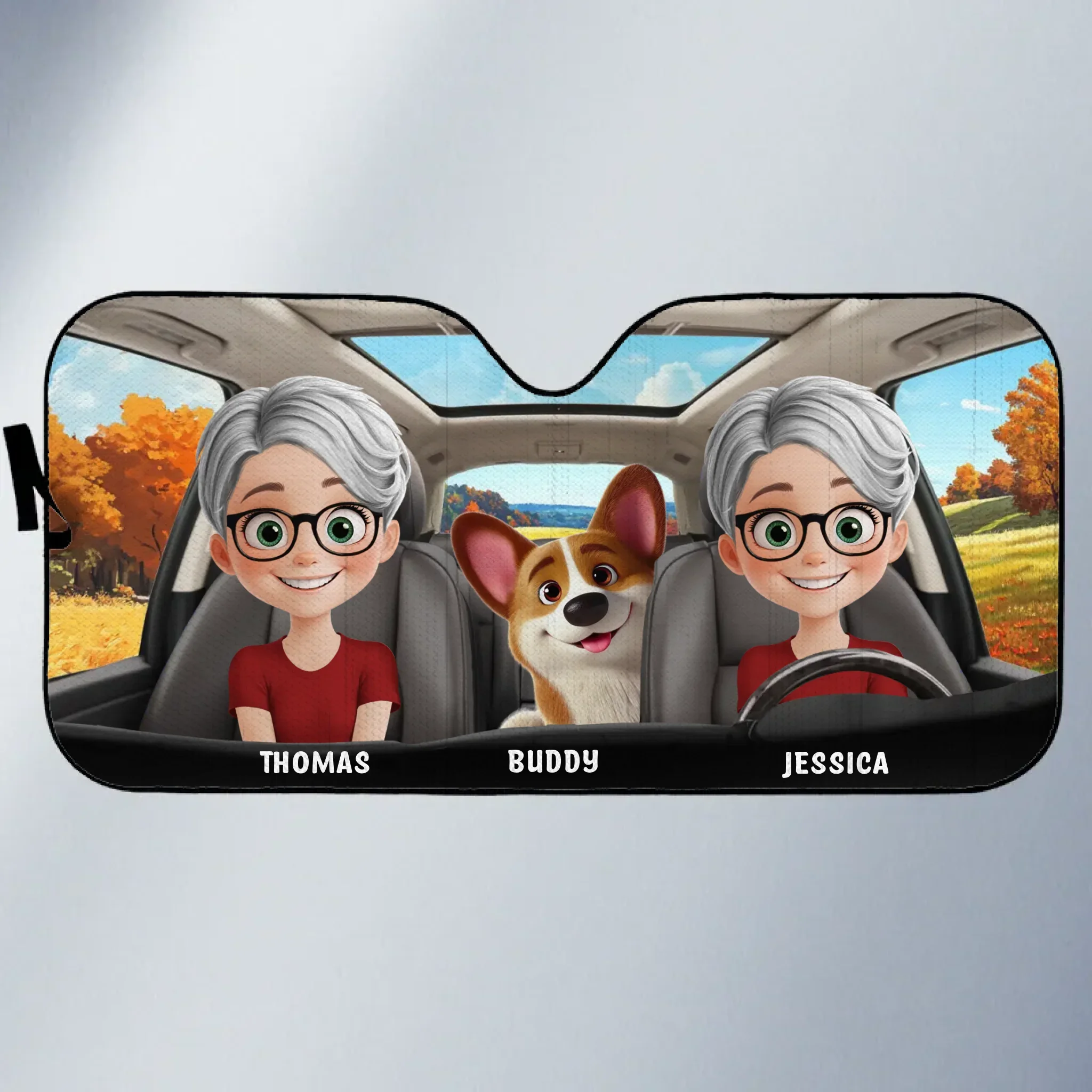 Family Rides And Puppy Vibes - Dog & Cat Personalized Custom Auto Windshield Sunshade, Car Window Protector - Gift For Couple, Anniversary, Pet Owners, Pet Lovers - Robaser