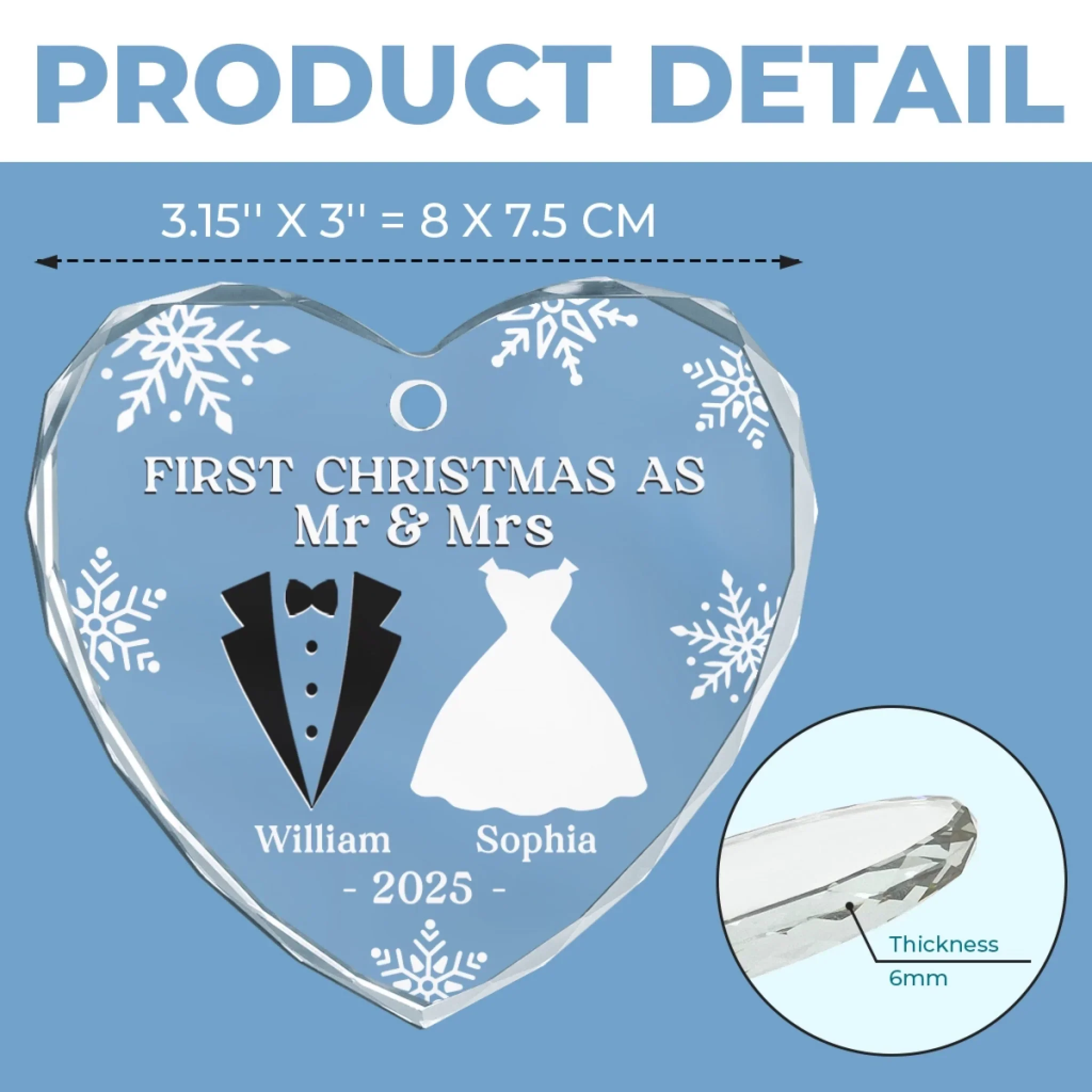 Custom Heart, Round Glass Ornament - Personalized Anniversary Christmas Wedding Gifts For Husband And Wife, Him And Her - Our First Christmas As Mr & Mrs - Robaser