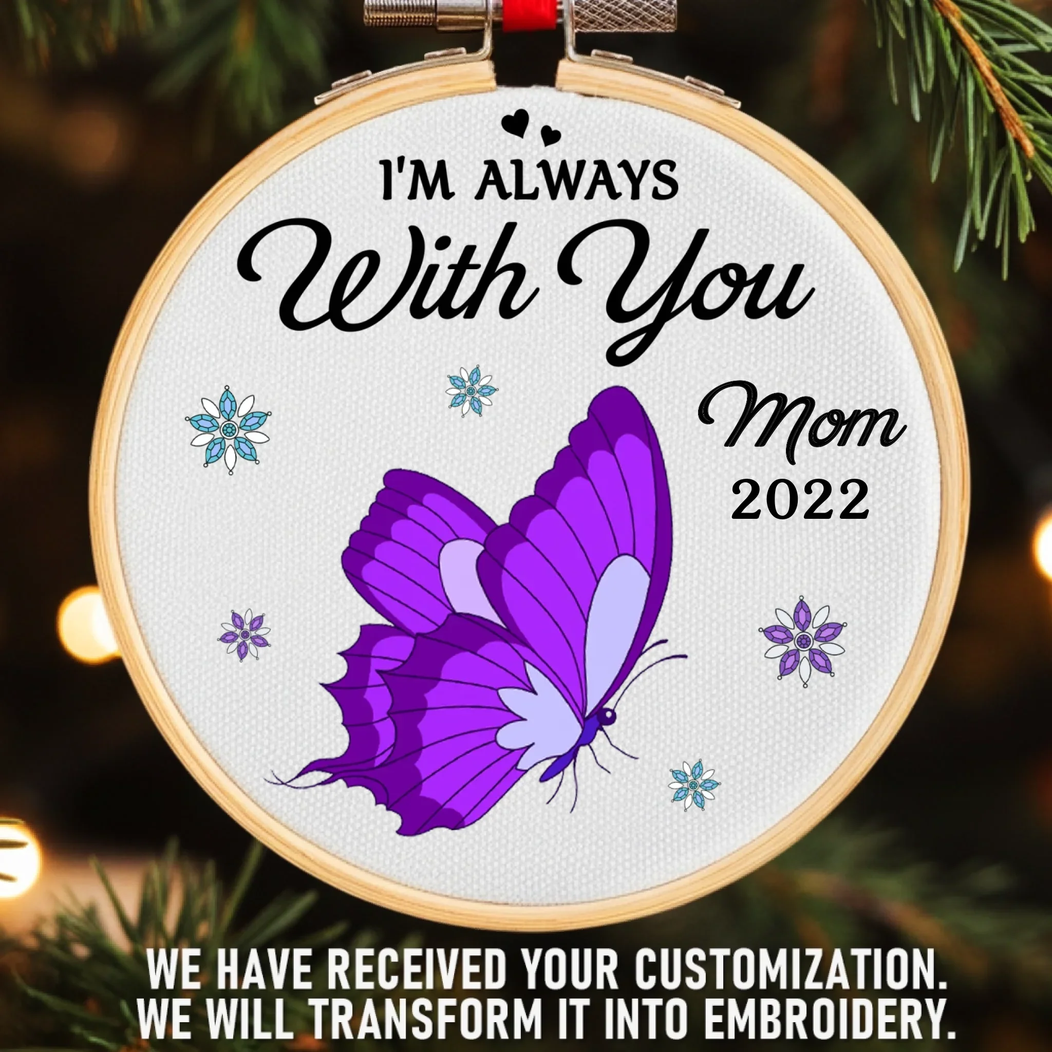Custom Cardinal Embroidered Ornament - Personalized Christmas Memorial Sympathy Gifts For Loss Of Mom, Dad - Forever In The Warmth Of Love - Robaser