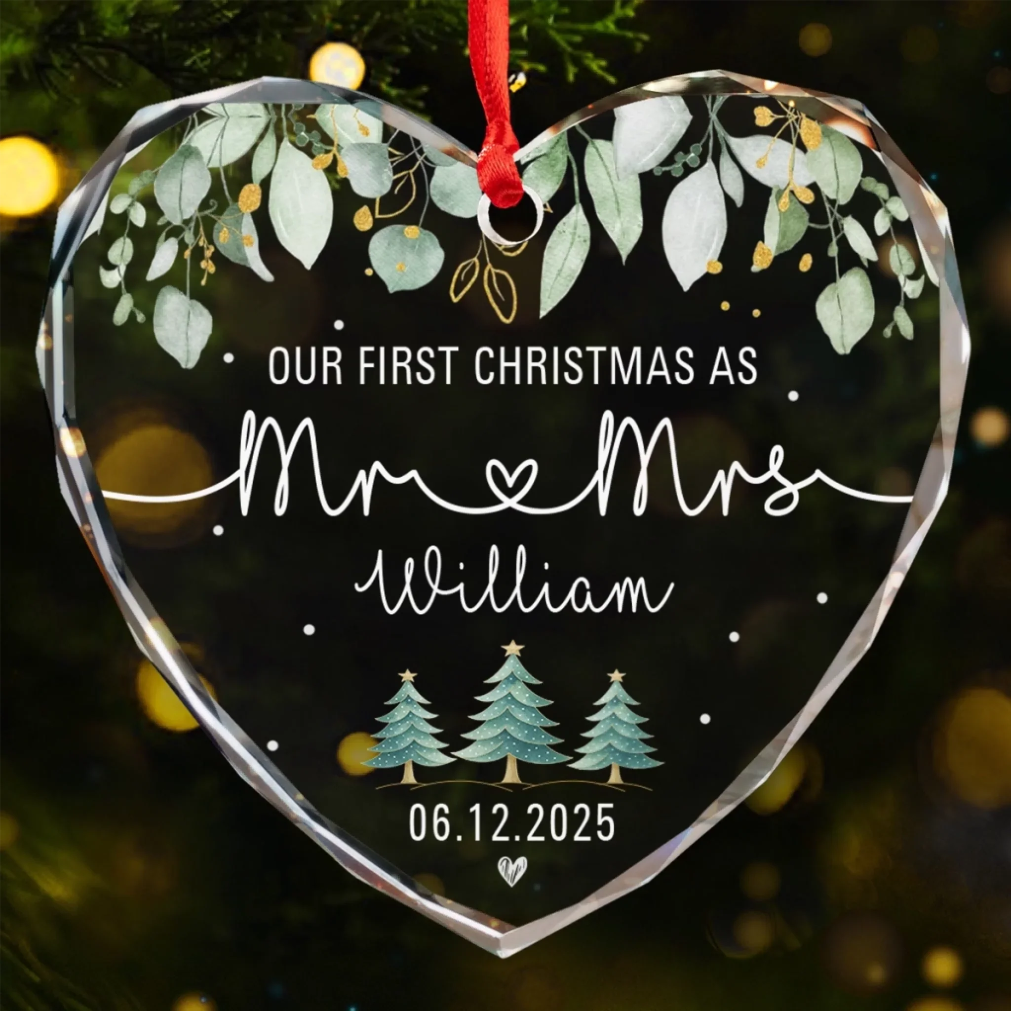 Custom Heart Glass Ornament - Personalized Anniversary Christmas Wedding Gifts For Husband And Wife, Him And Her - Season Of Us - Robaser