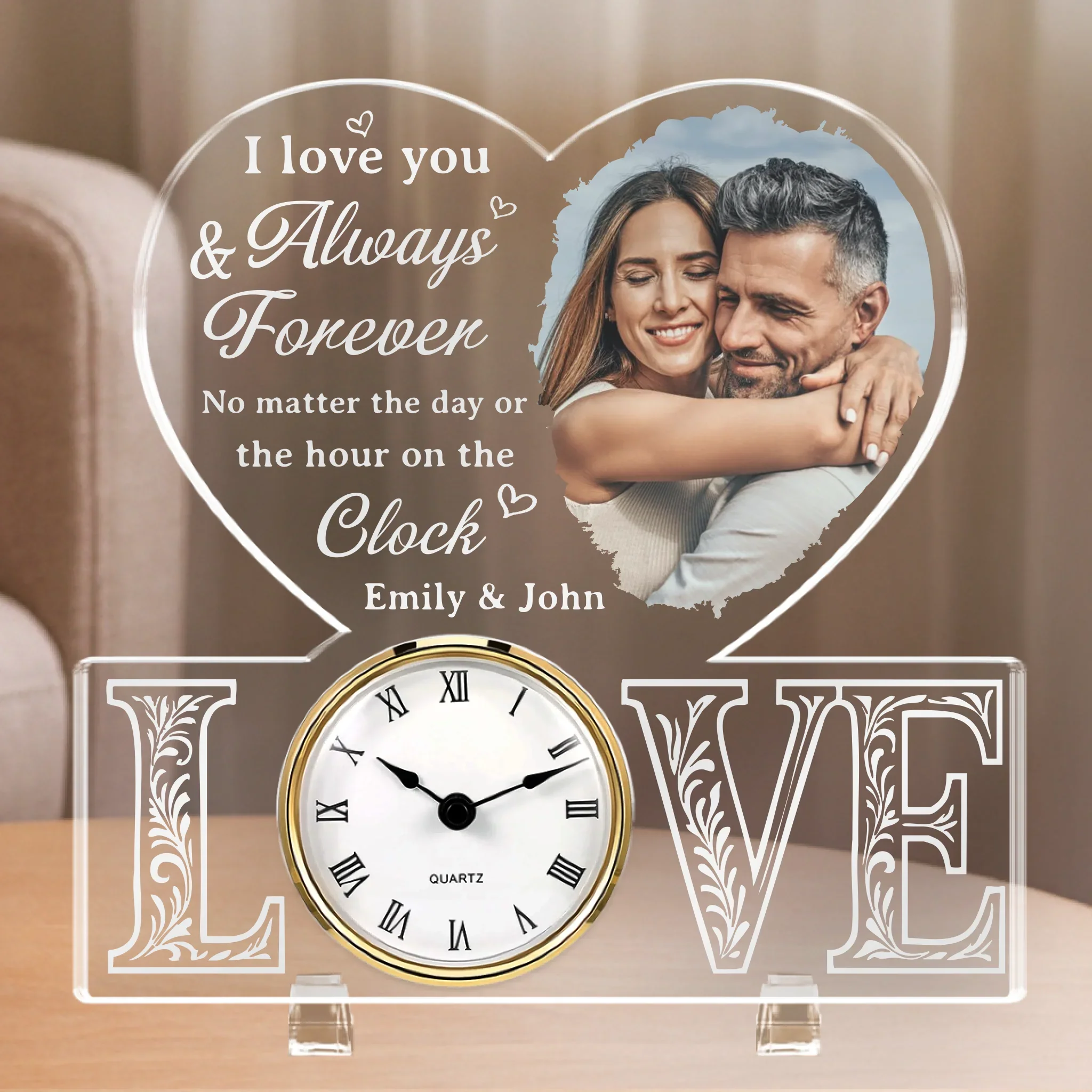 Custom Photo Acrylic Desk Clock - Personalized Anniversary Wedding Gifts For Husband And Wife, Him And Her - You Are My Favorite Hour Of Every Day - Robaser