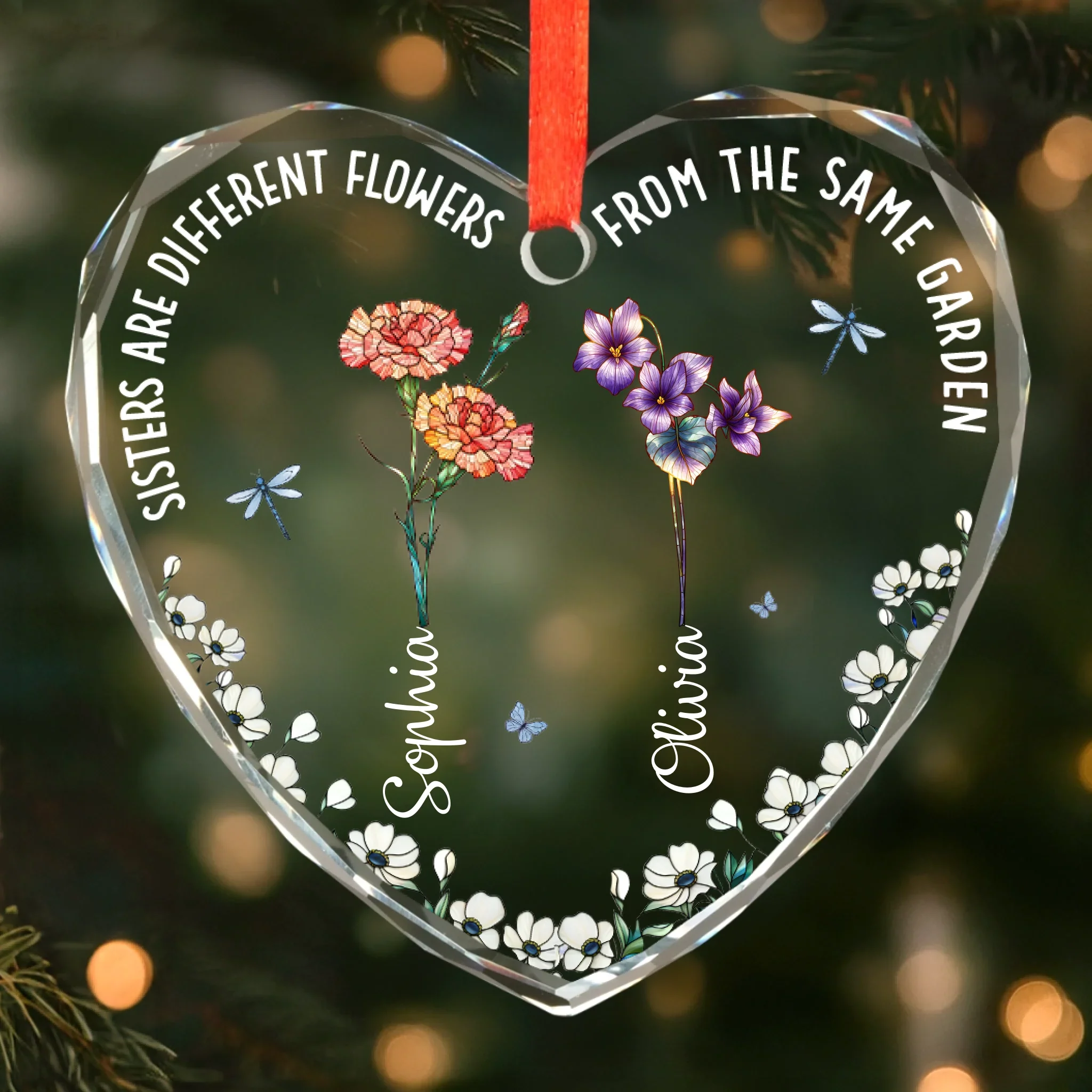 Custom Heart Glass Ornament - Personalized Christmas Best Friend Birthday Gifts For Women, Besties, Sisters, BFF - No Miles Can Keep Us Apart - Robaser