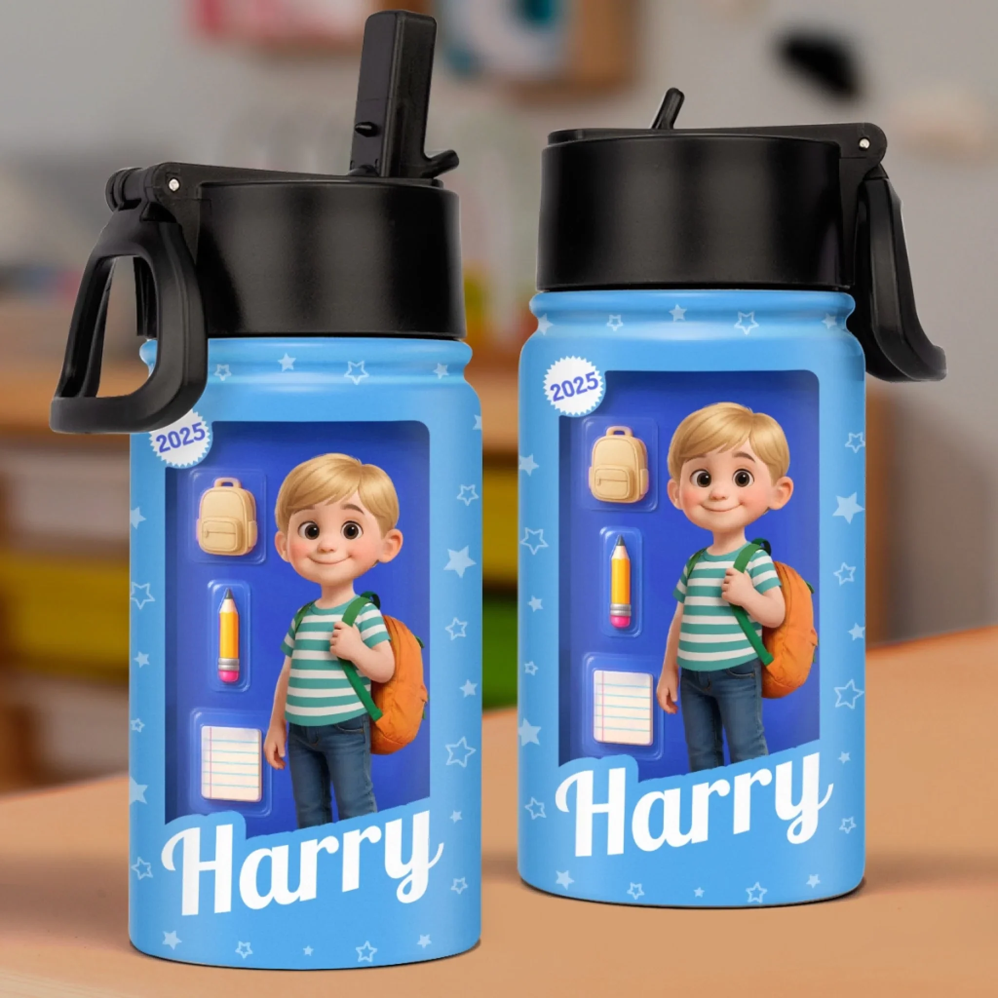 Custom 3D Inflated Effect Printed Kids Water Bottle - Personalized Back To School Gifts For Kids - Every Day Is A New Page In Your Story - Robaser