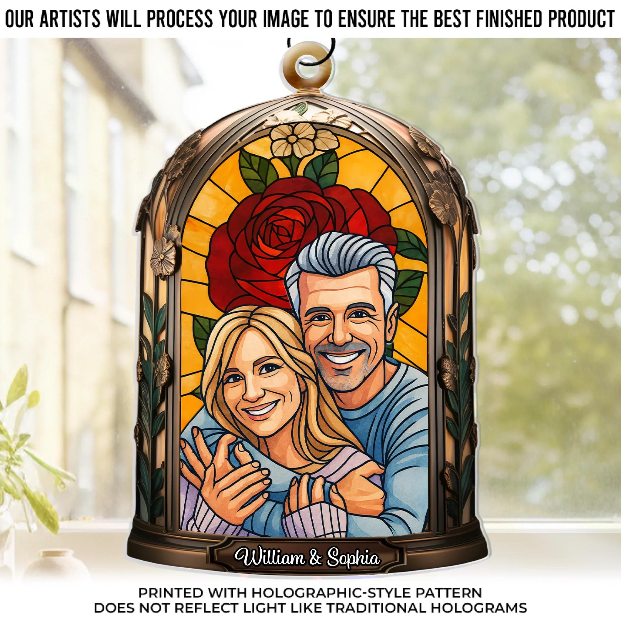 Custom Photo Hologram Acrylic Suncatcher - Personalized Anniversary Wedding Gifts For Husband And Wife, Him And Her - Where Our Hearts Find Home - Robaser