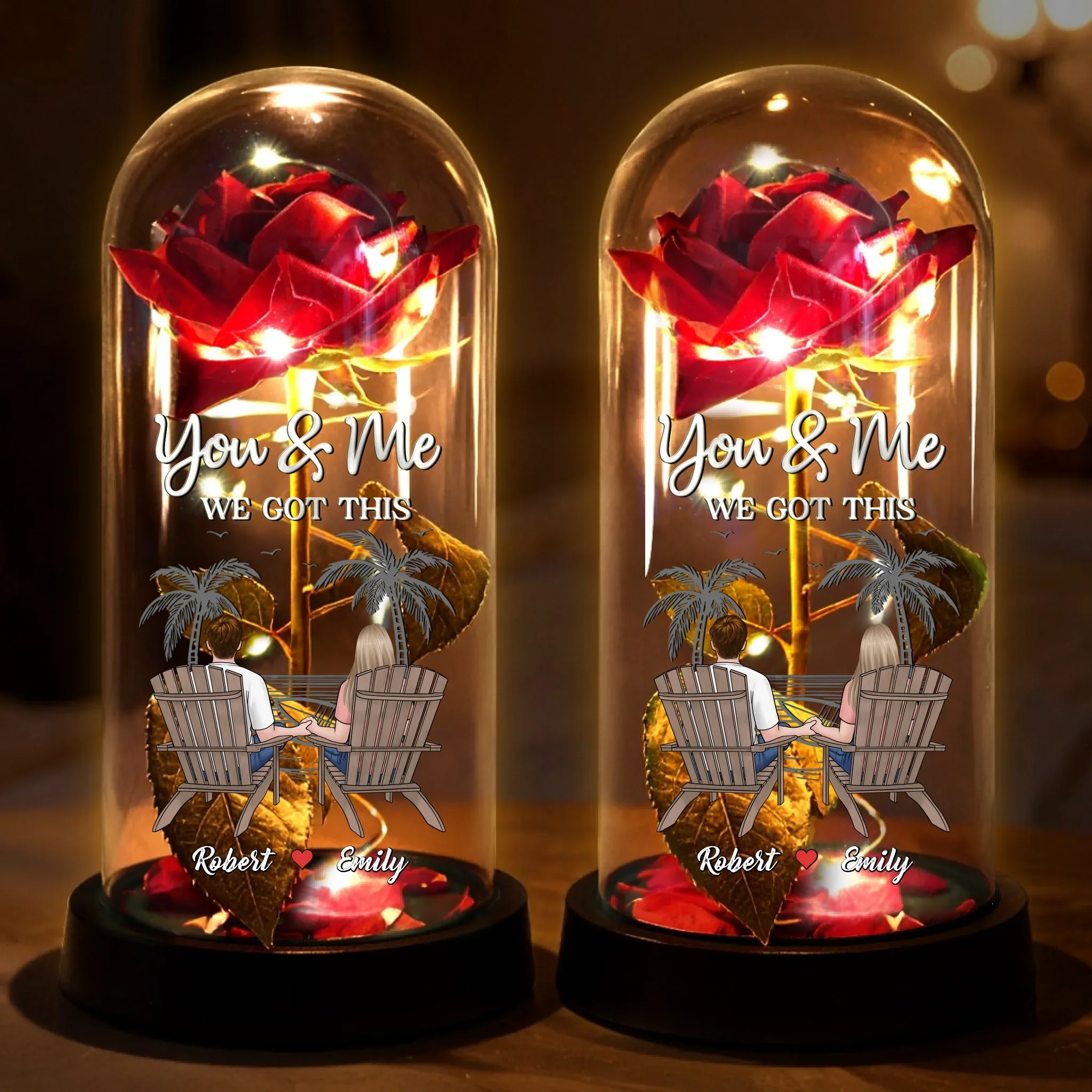 Custom Light Up Eternal Rose In Glass Dome - Personalized Anniversary Wedding Gifts For Husband And Wife, Him And Her - Together, We Blossom - Robaser