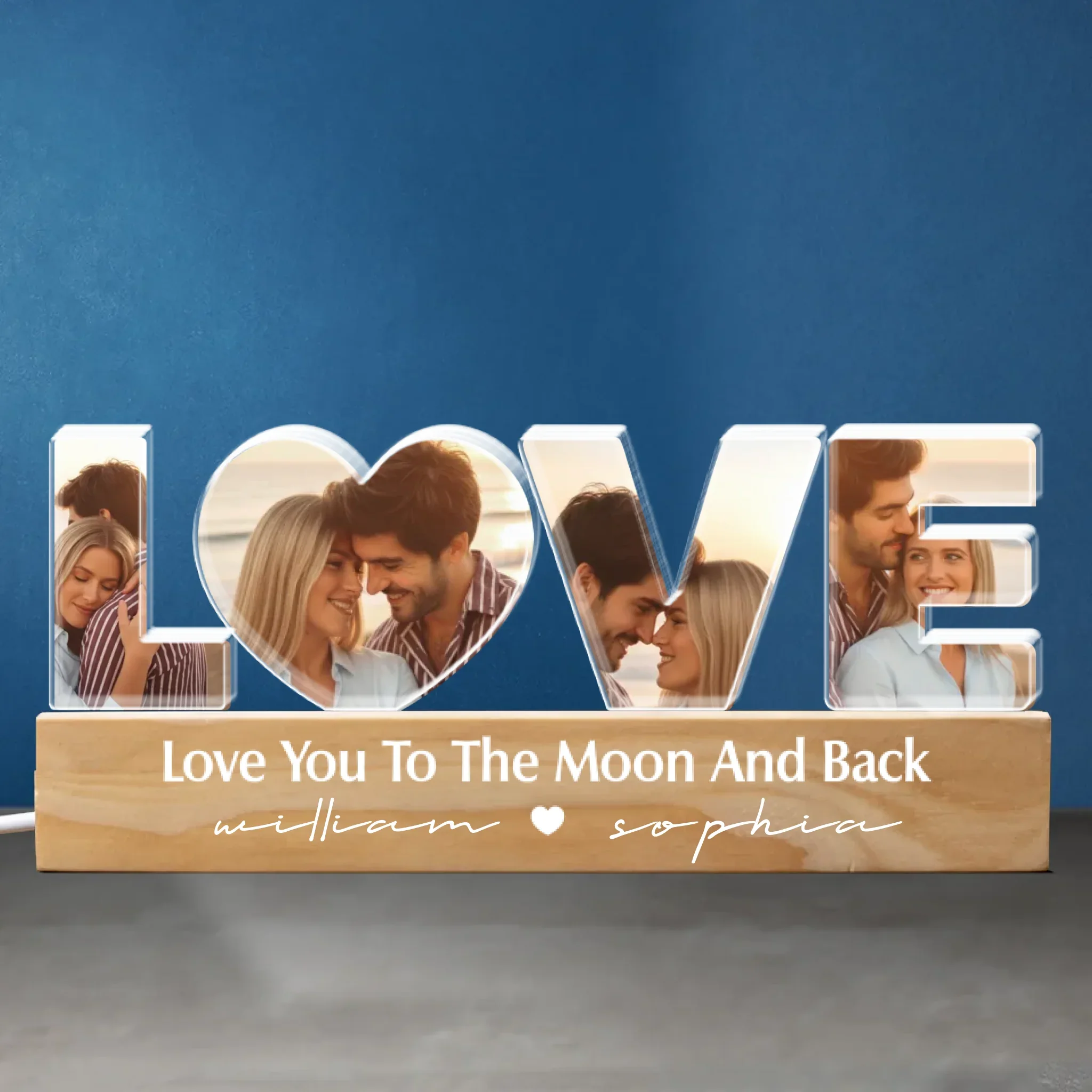 Custom Photo Acrylic LED Night Light - Personalized Anniversary Christmas Wedding Gifts For Husband And Wife, Him And Her - Love You To The Moon And Back - Robaser