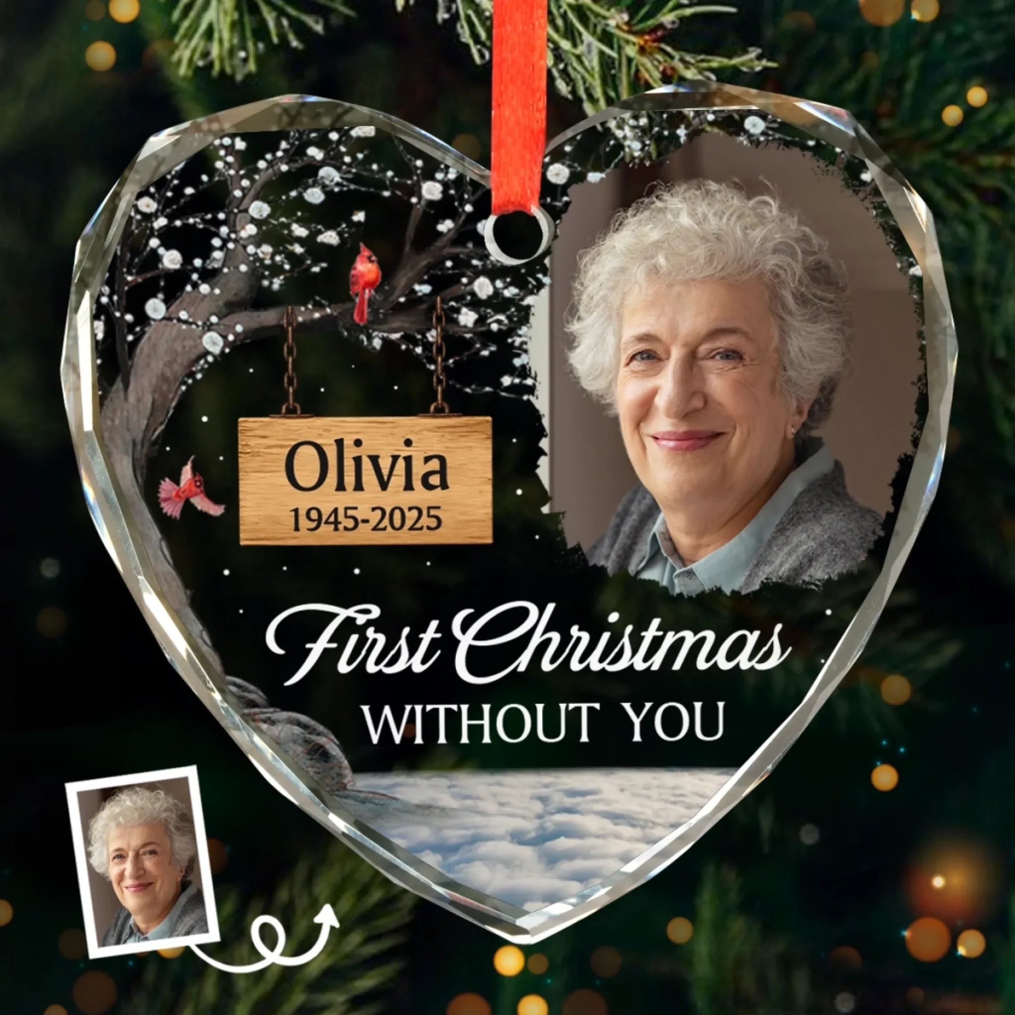 Custom Photo Heart Glass Ornament - Personalized Memorial Sympathy Gifts For Loss Of Mom, Dad - First Christmas Without You - Robaser