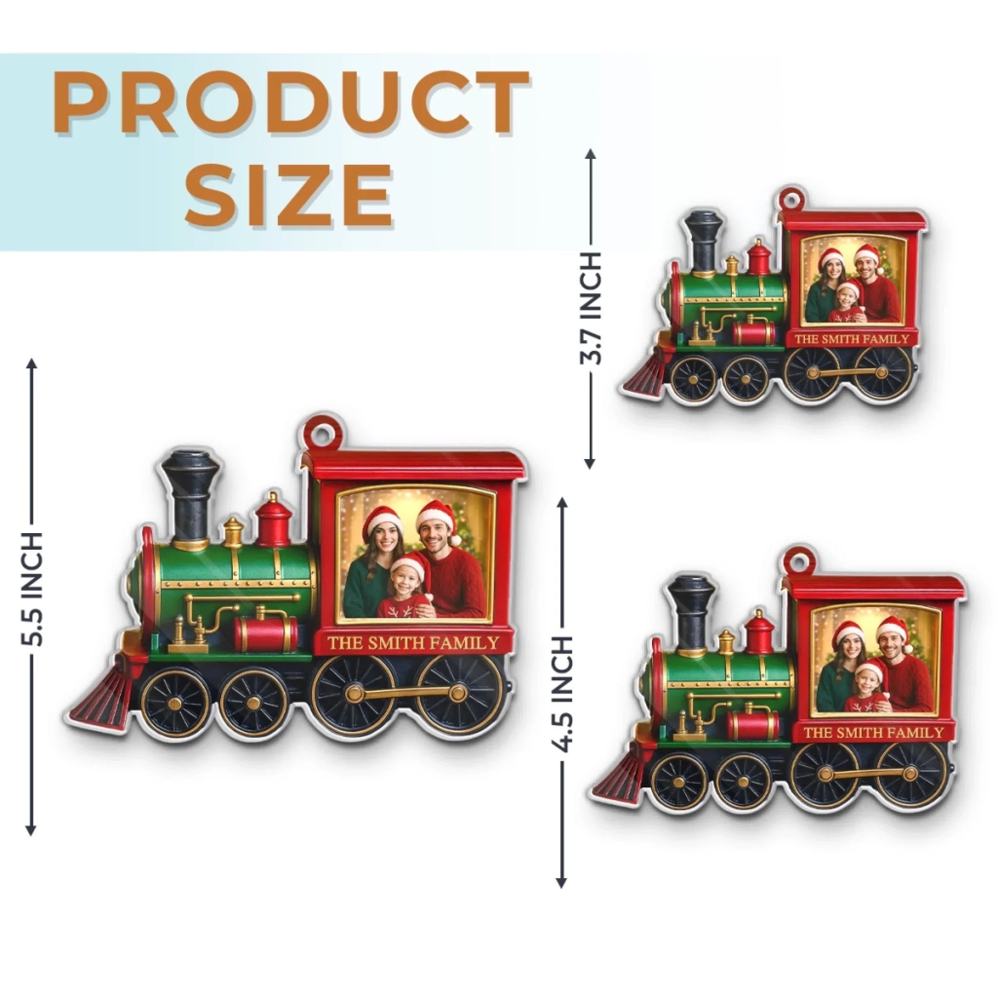 Custom Photo Acrylic Ornament - Personalized Christmas Birthday Gifts For Mom, Dad, Kids - All Aboard The Christmas Train - Robaser