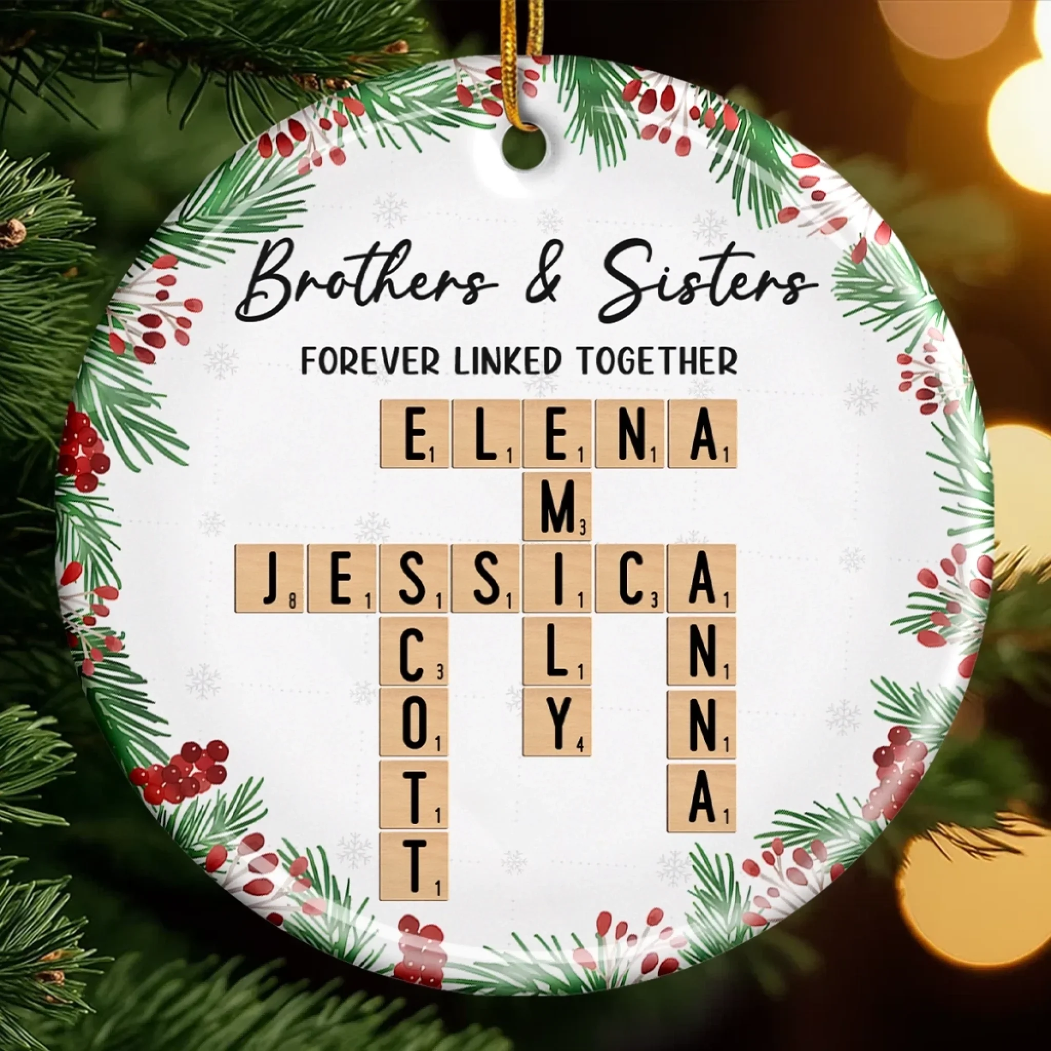 Custom Scrabble Ceramic Ornament - Personalized Christmas Birthday Gifts For Brother, Sister, Best Friends - Love Spelled Here - Robaser