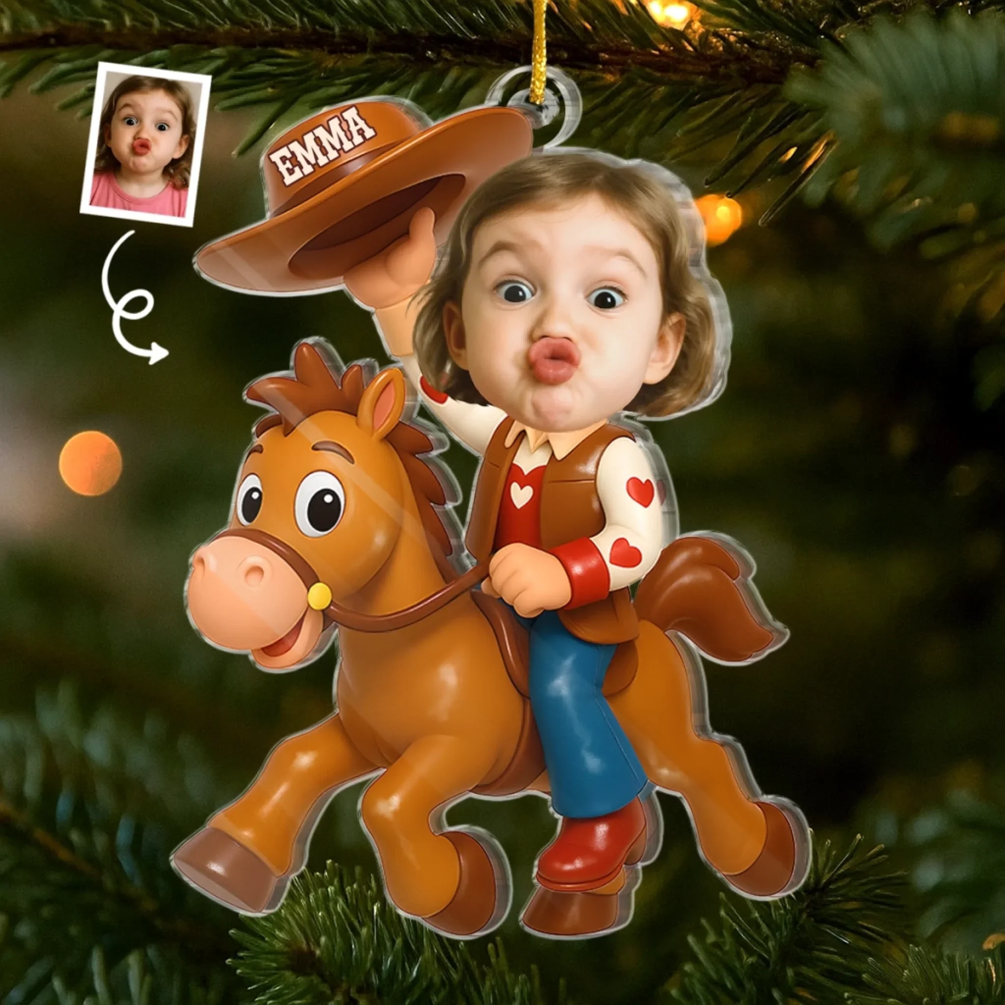 Custom Photo Acrylic Ornament - Personalized Christmas Birthday Gifts For Kids - Little Cowboy Adventure Time - Robaser