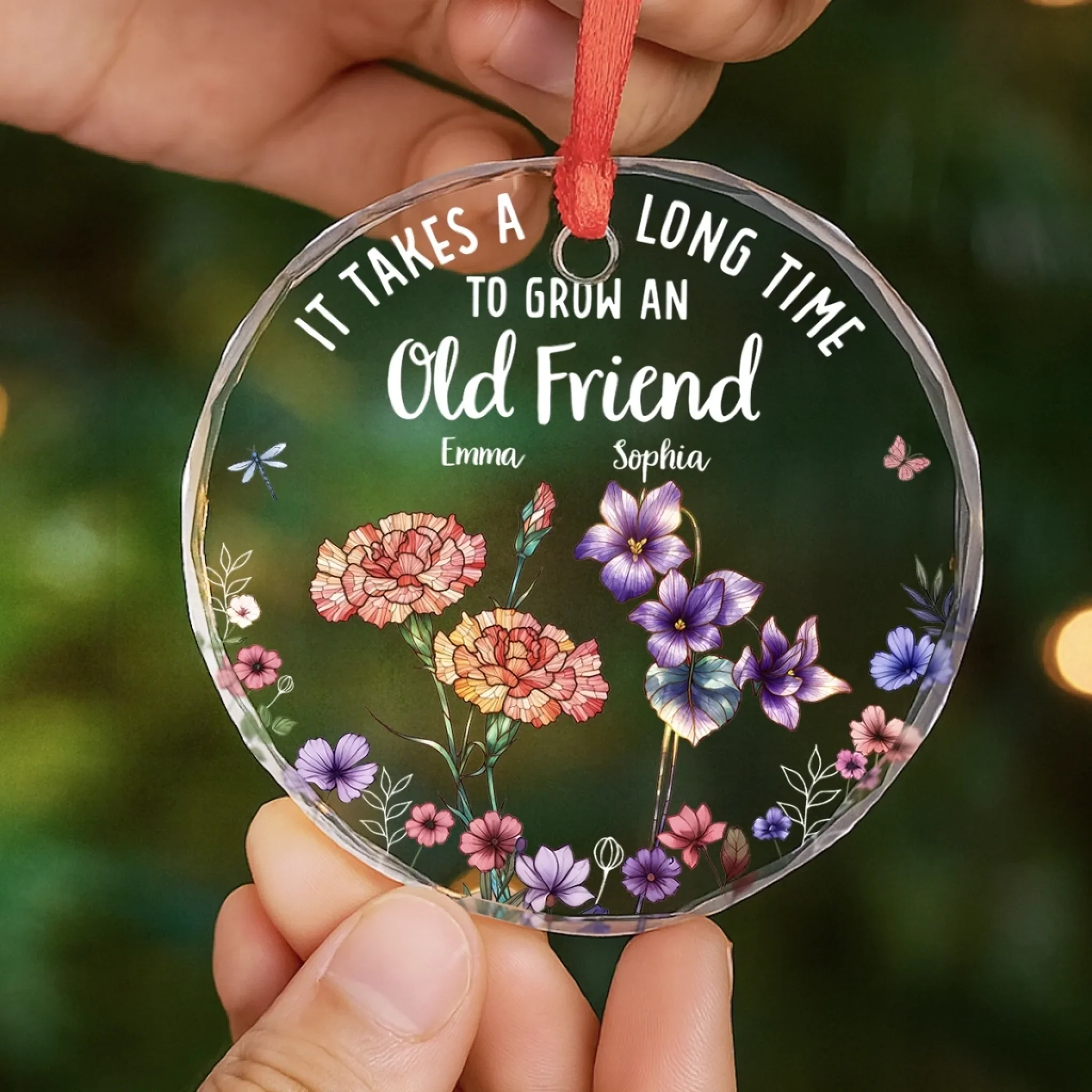 Custom Circle Glass Ornament - Personalized Christmas Best Friend Birthday Gifts For Women, Besties, Sisters, BFF - Friendship In Full Bloom - Robaser