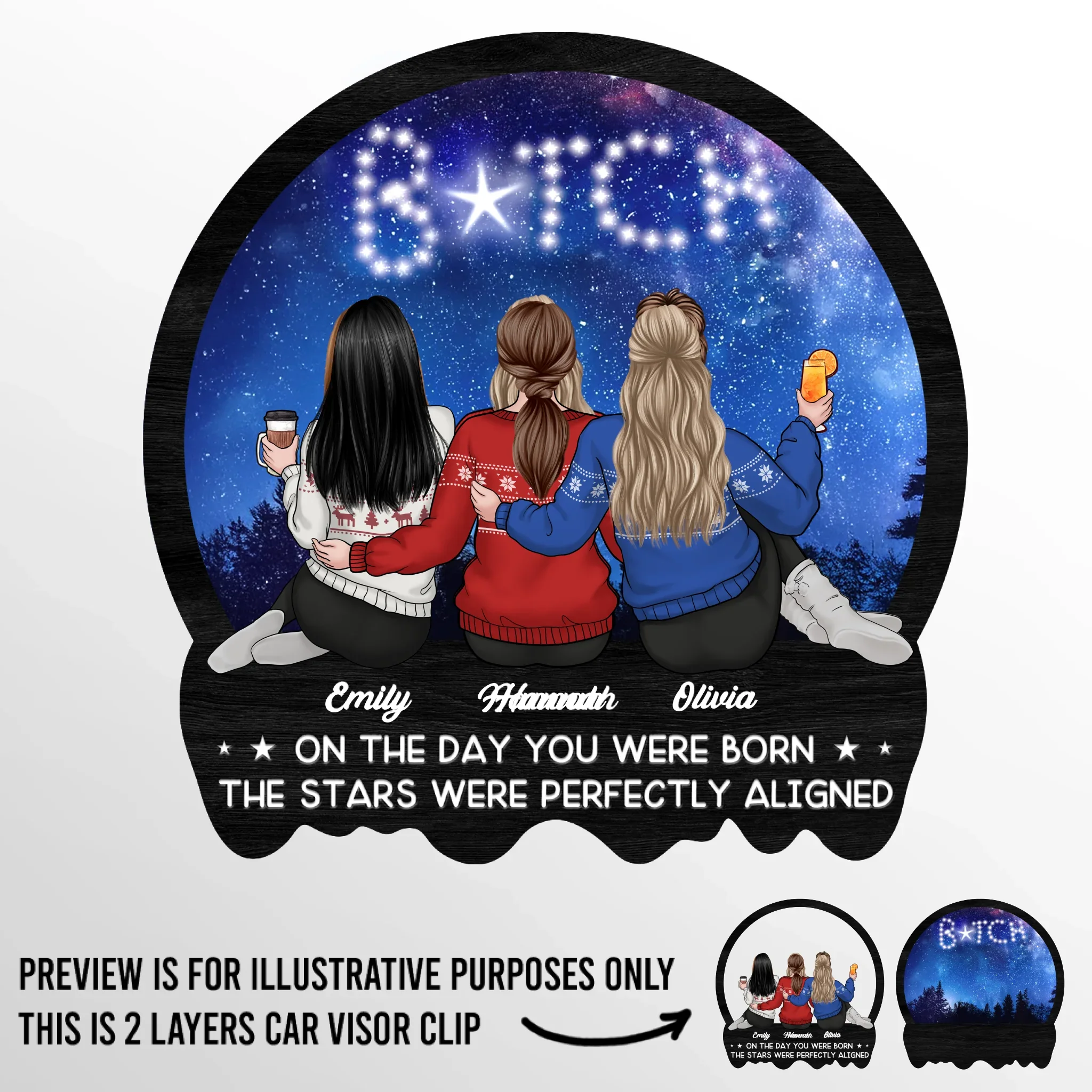 On The Day You Were Born, The Stars Were Perfectly Aligned - Bestie Personalized Custom Car Visor Clip - Gift For Best Friends, BFF, Sisters - Robaser